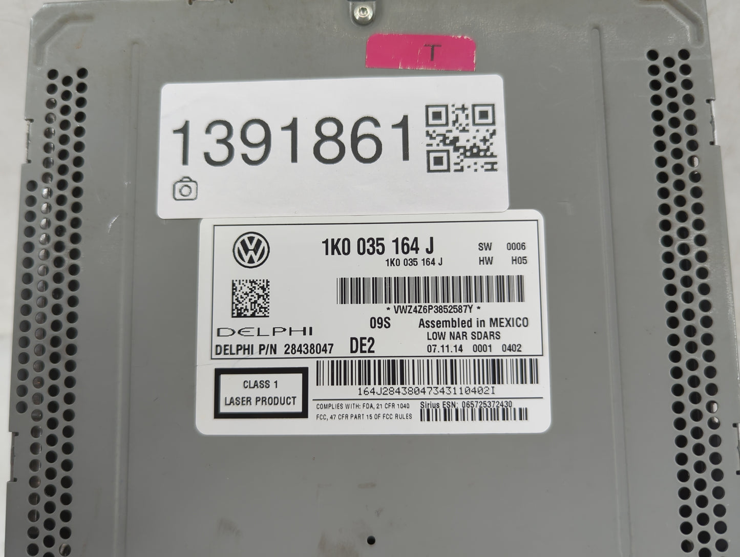 2015-2017 Volkswagen Jetta Radio AM FM Cd Player Receiver Replacement P/N:1K0 035 164 J Fits Fits 2015 2016 2017 OEM Used Au