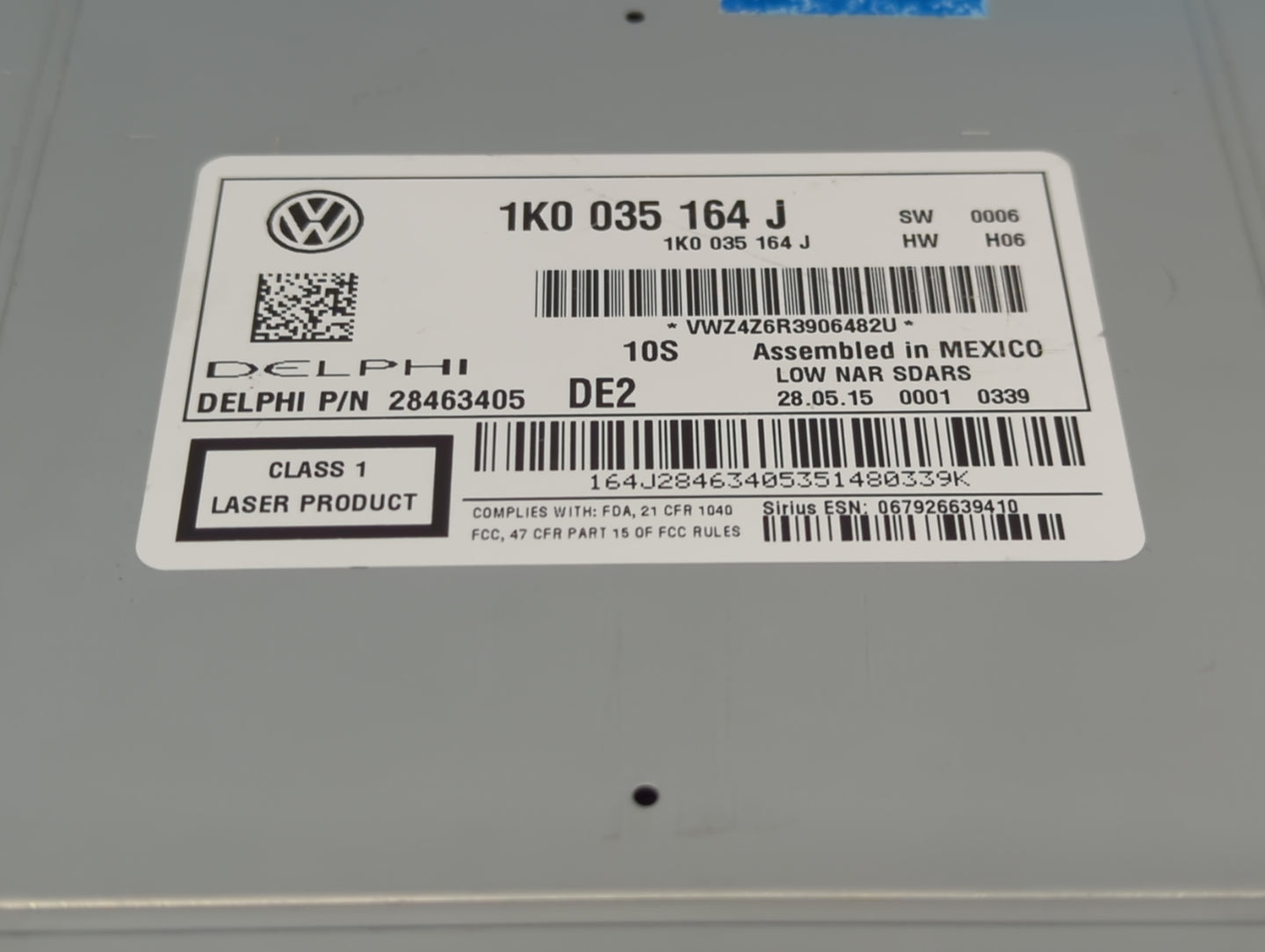 2015-2017 Volkswagen Jetta Radio AM FM Cd Player Receiver Replacement P/N:1K0 035 164 J Fits Fits 2015 2016 2017 OEM Used Au