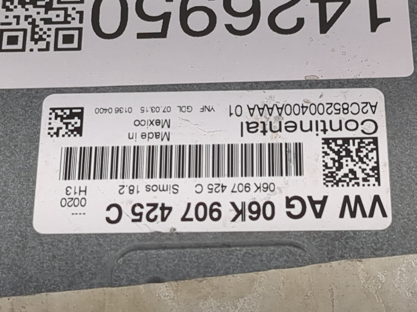 2015-2017 Volkswagen Jetta PCM Engine Control Computer ECU ECM PCU OEM P/N:06K907425C A2C85200400AAA Fits Fits 2015 2016 201