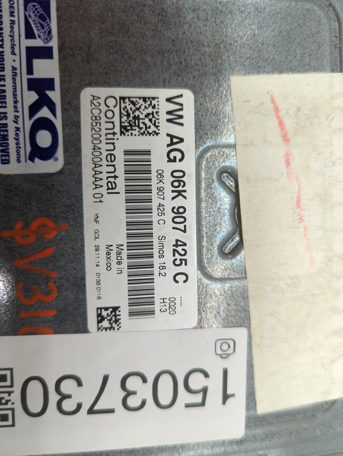2015-2017 Volkswagen Jetta PCM Engine Control Computer ECU ECM PCU OEM P/N:06K907425C A2C85200400AAAA01 Fits Fits 2015 2016 