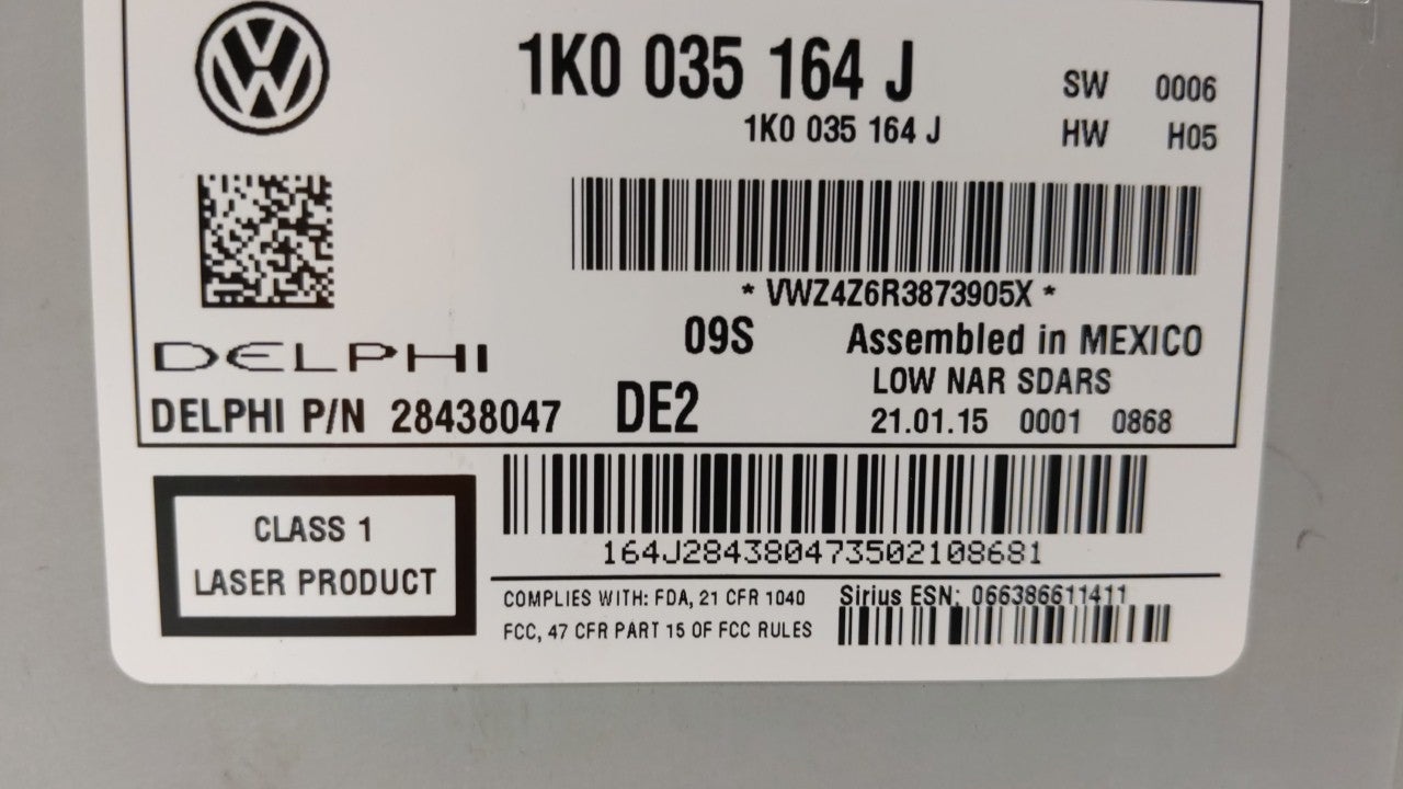 2015-2017 Volkswagen Jetta Radio AM FM Cd Player Receiver Replacement P/N:1K0 035 164 J Fits Fits 2015 2016 2017 OEM Used Au