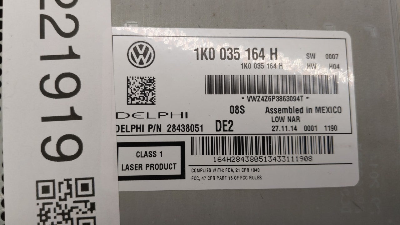2015-2017 Volkswagen Jetta Radio AM FM Cd Player Receiver Replacement P/N:1K0 035 164 J Fits Fits 2014 2015 2016 2017 OEM Us