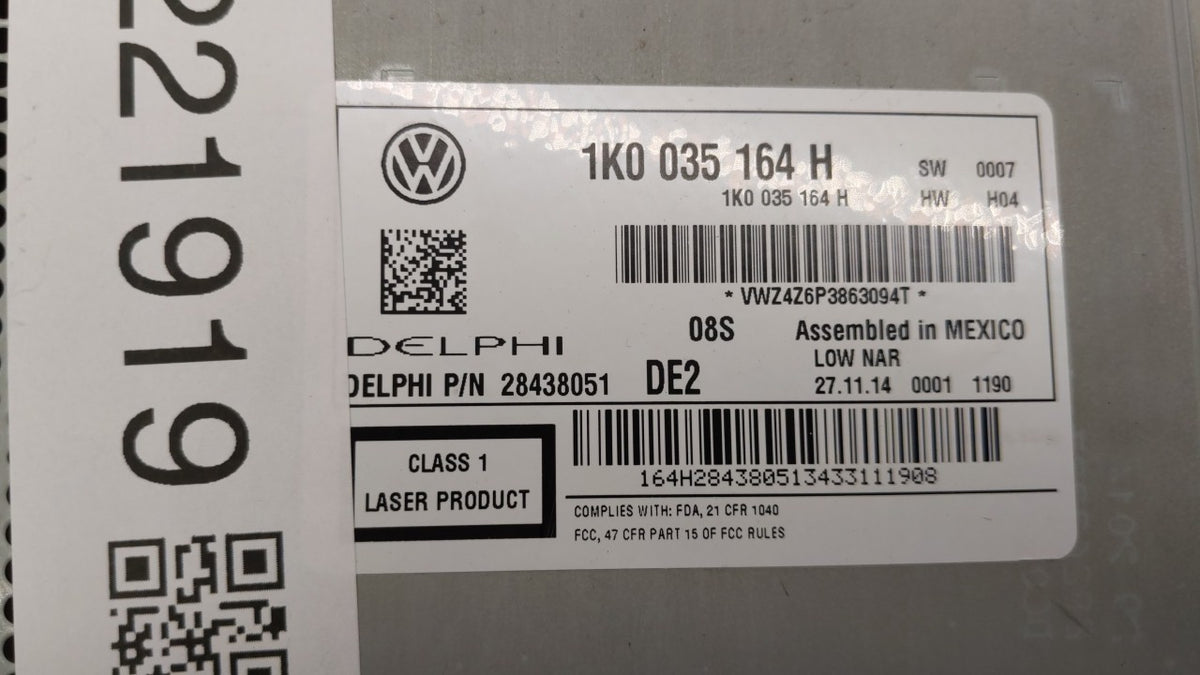 2015-2017 Volkswagen Jetta Radio AM FM Cd Player Receiver Replacement P/N:1K0 035 164 J Fits 2014 2015 2016 2017 OEM Used Au