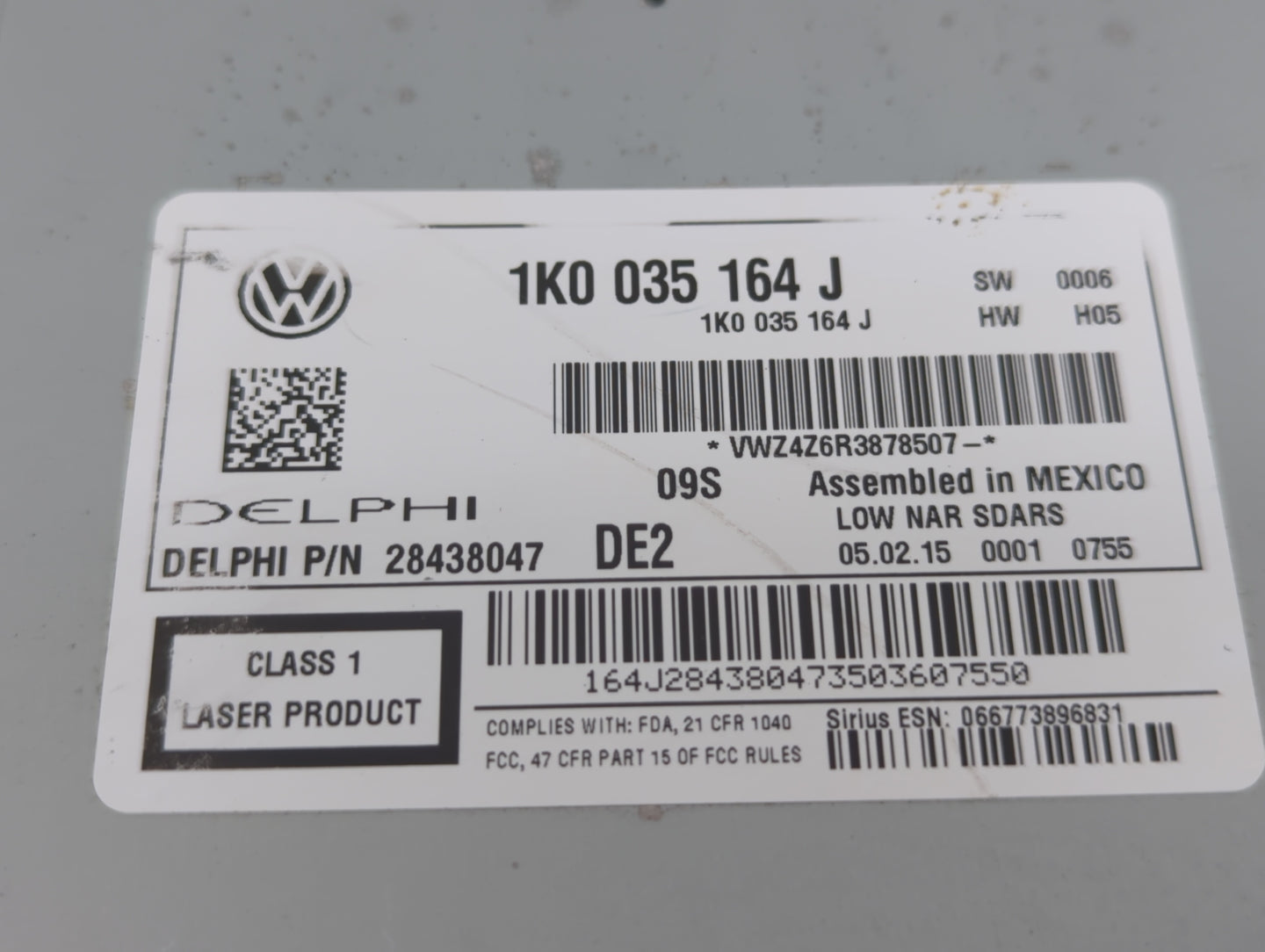 2015-2017 Volkswagen Jetta Radio AM FM Cd Player Receiver Replacement P/N:1K0 035 164 J Fits Fits 2015 2016 2017 OEM Used Au