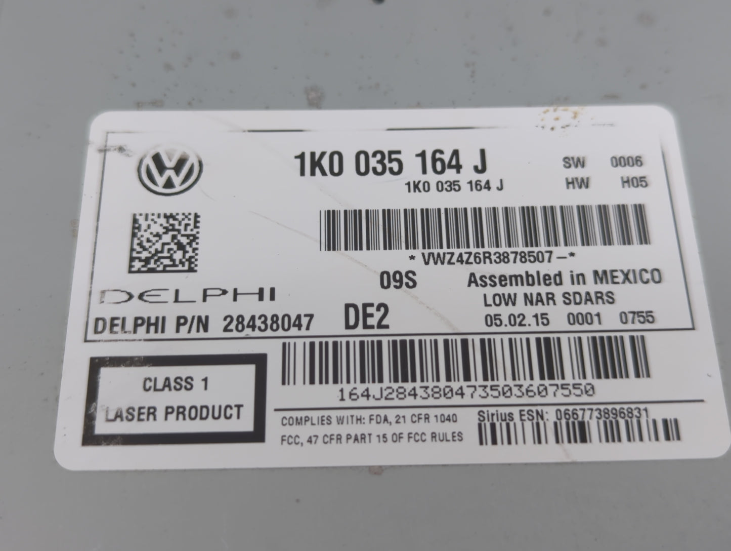 2015-2017 Volkswagen Jetta Radio AM FM Cd Player Receiver Replacement P/N:1K0 035 164 J Fits Fits 2015 2016 2017 OEM Used Au