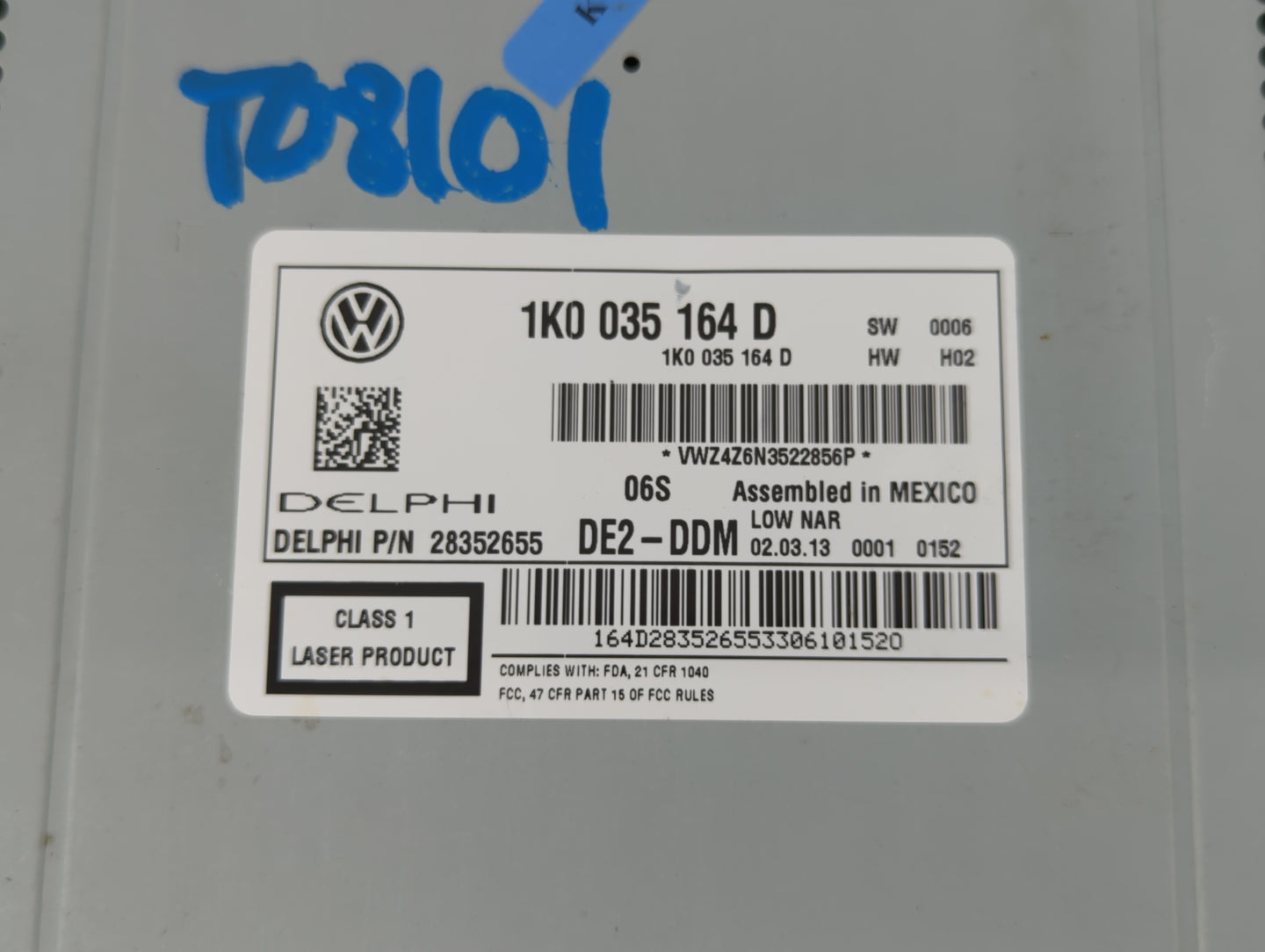 2011-2014 Volkswagen Jetta Radio AM FM Cd Player Receiver Replacement P/N:1K0 035 164 F 1K0 035 164 Fits OEM Used Auto Parts