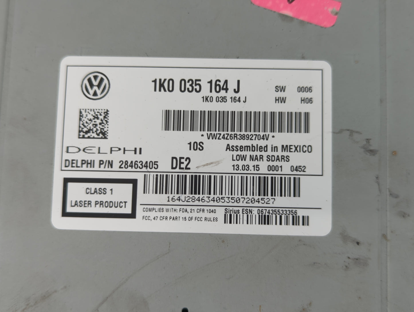 2015-2017 Volkswagen Jetta Radio AM FM Cd Player Receiver Replacement P/N:1K0 035 164 J Fits Fits 2015 2016 2017 OEM Used Au