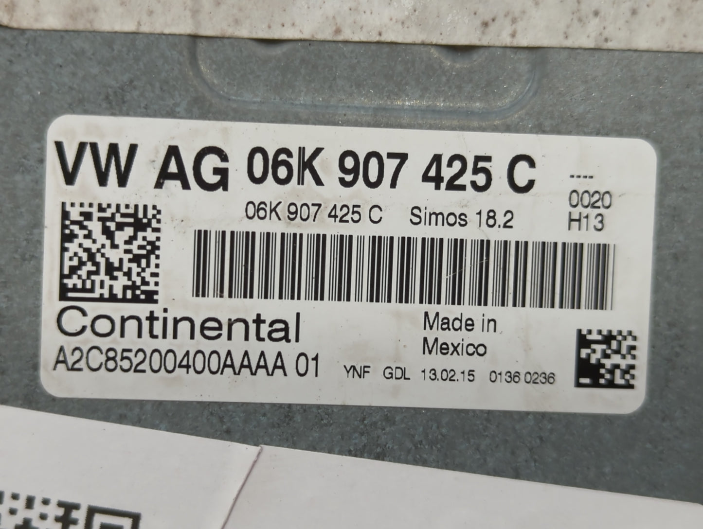 2015-2017 Volkswagen Jetta PCM Engine Control Computer ECU ECM PCU OEM P/N:06K 907 425 C Fits Fits 2015 2016 2017 OEM Used A