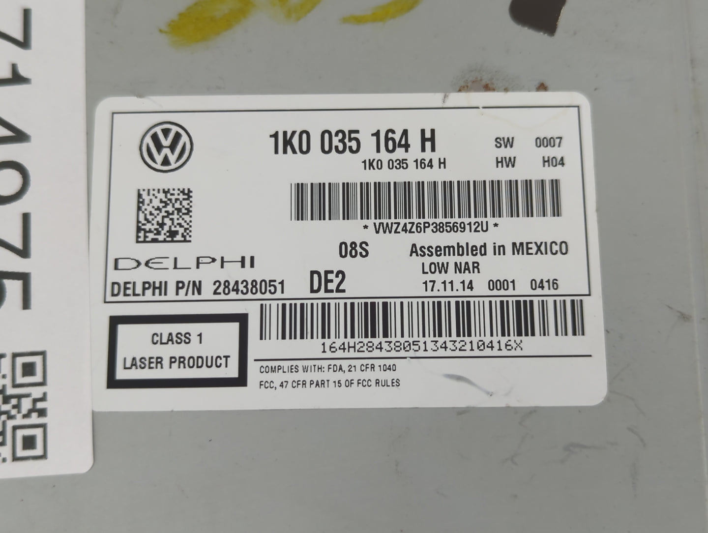 2015-2017 Volkswagen Jetta Radio AM FM Cd Player Receiver Replacement P/N:1K0 035 164 H Fits Fits 2014 2015 2016 2017 OEM Us