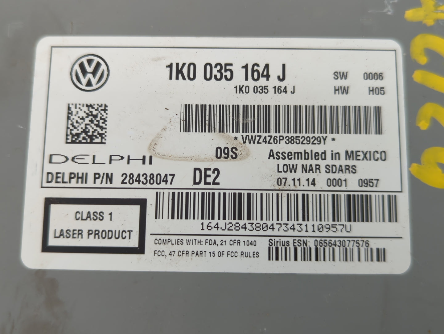2015-2017 Volkswagen Jetta Radio AM FM Cd Player Receiver Replacement P/N:1K0 035 164 J Fits Fits 2015 2016 2017 OEM Used Au