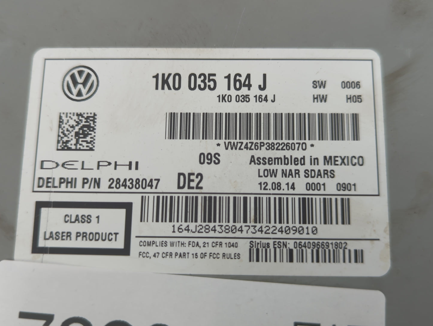 2015-2017 Volkswagen Jetta Radio AM FM Cd Player Receiver Replacement P/N:1K0 035 164 J Fits Fits 2015 2016 2017 OEM Used Au