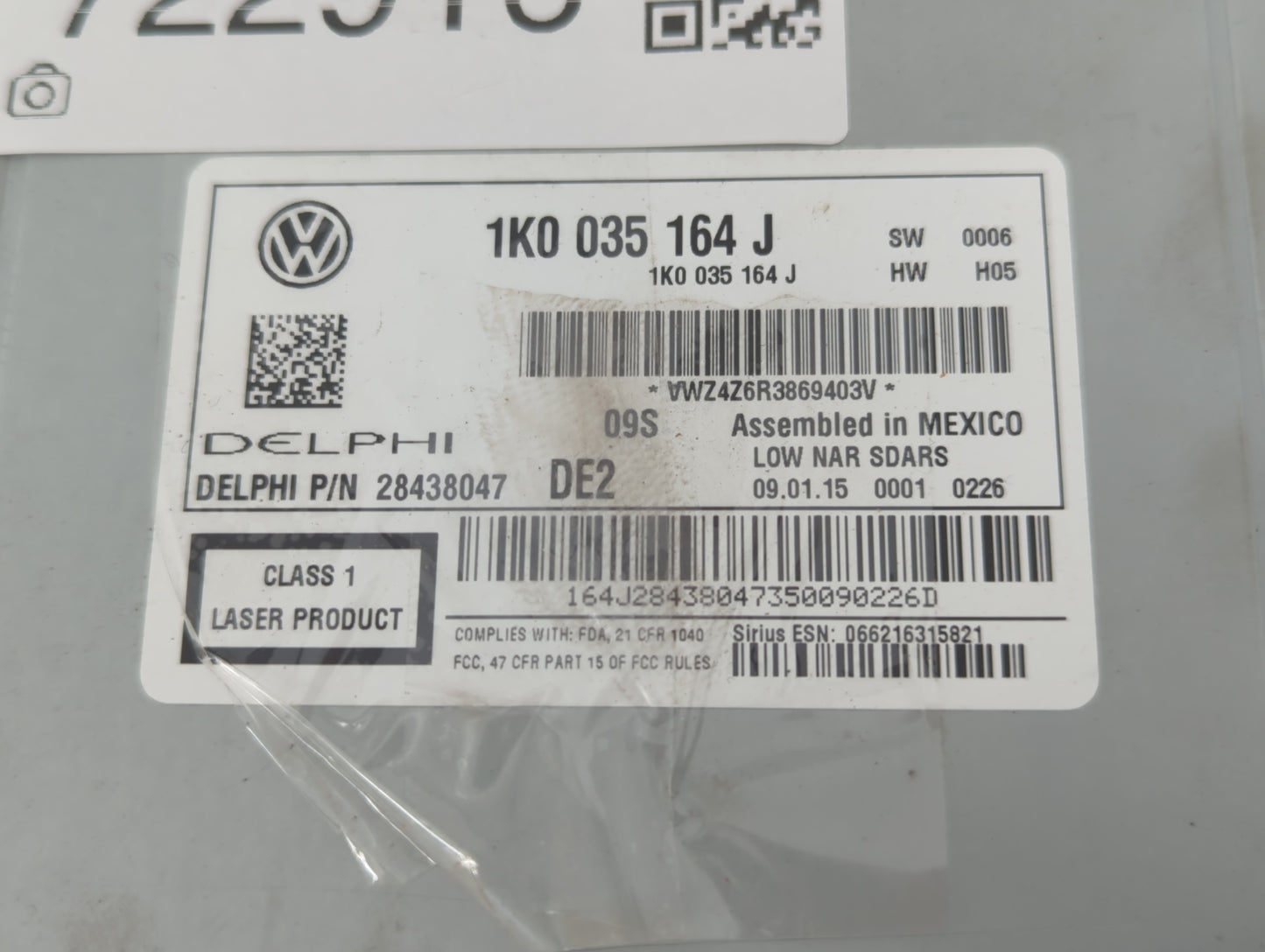 2015-2017 Volkswagen Jetta Radio AM FM Cd Player Receiver Replacement P/N:1K0 035 164 J Fits Fits 2014 2015 2016 2017 OEM Us