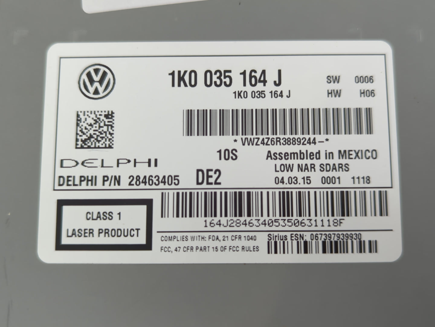 2015-2017 Volkswagen Jetta Radio AM FM Cd Player Receiver Replacement P/N:1K0 035 164 J Fits Fits 2015 2016 2017 OEM Used Au
