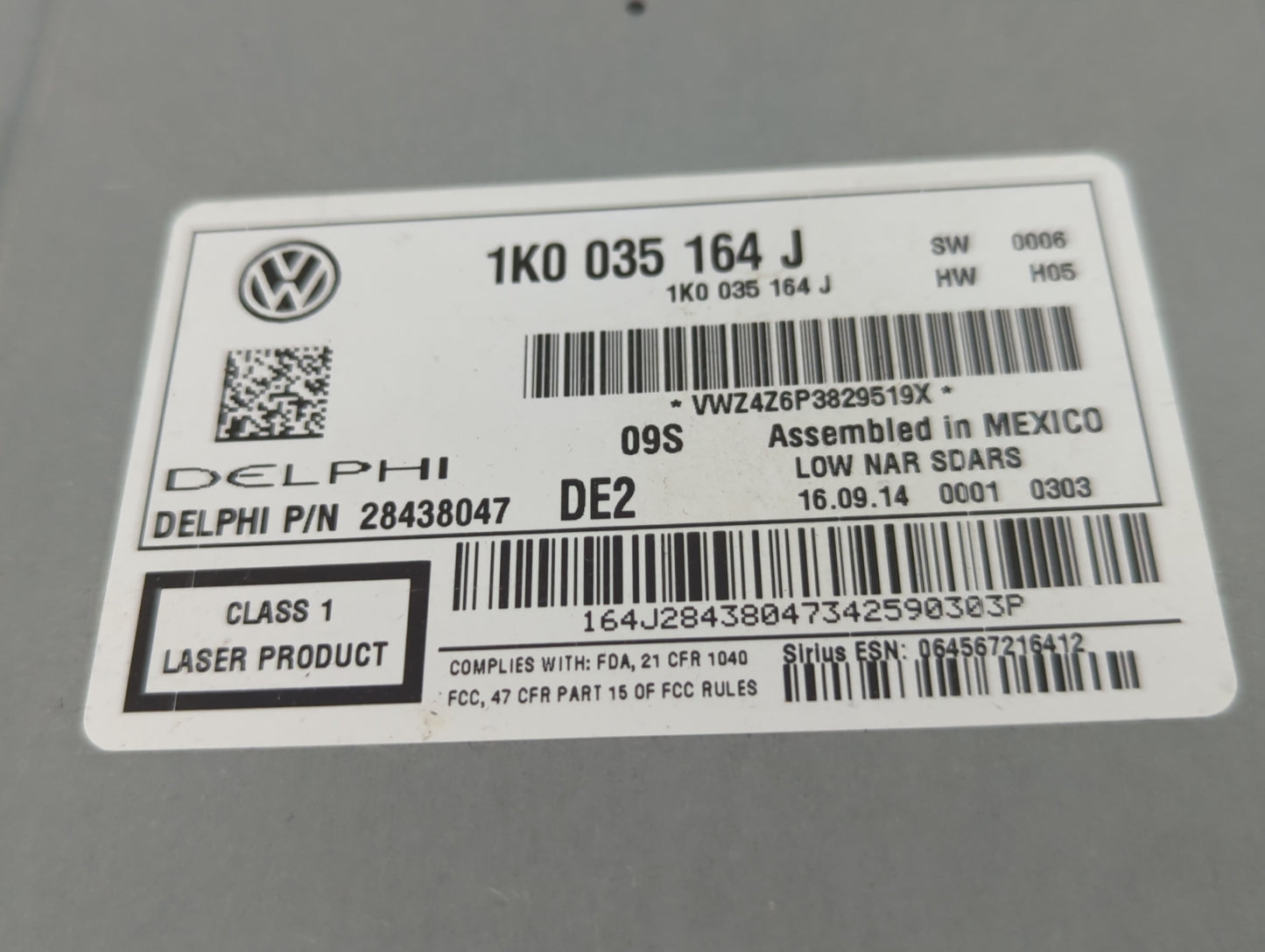 2015-2017 Volkswagen Jetta Radio AM FM Cd Player Receiver Replacement P/N:1K0 035 164 J Fits Fits 2015 2016 2017 OEM Used Au