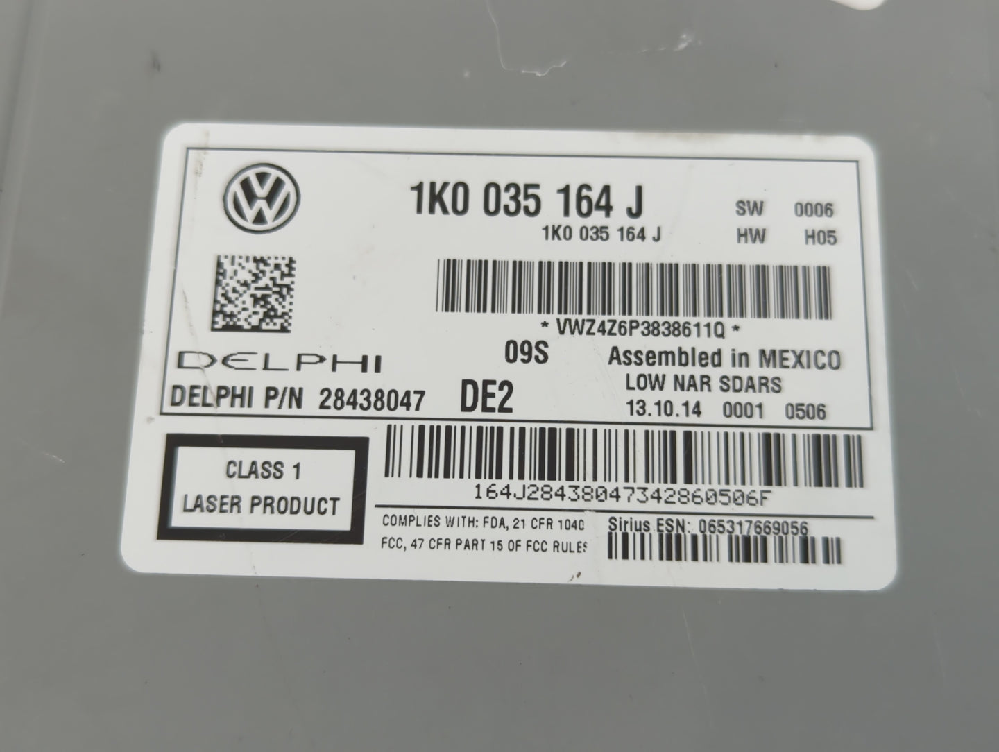 2015-2017 Volkswagen Jetta Radio AM FM Cd Player Receiver Replacement P/N:1K0 035 164 J Fits Fits 2015 2016 2017 OEM Used Au