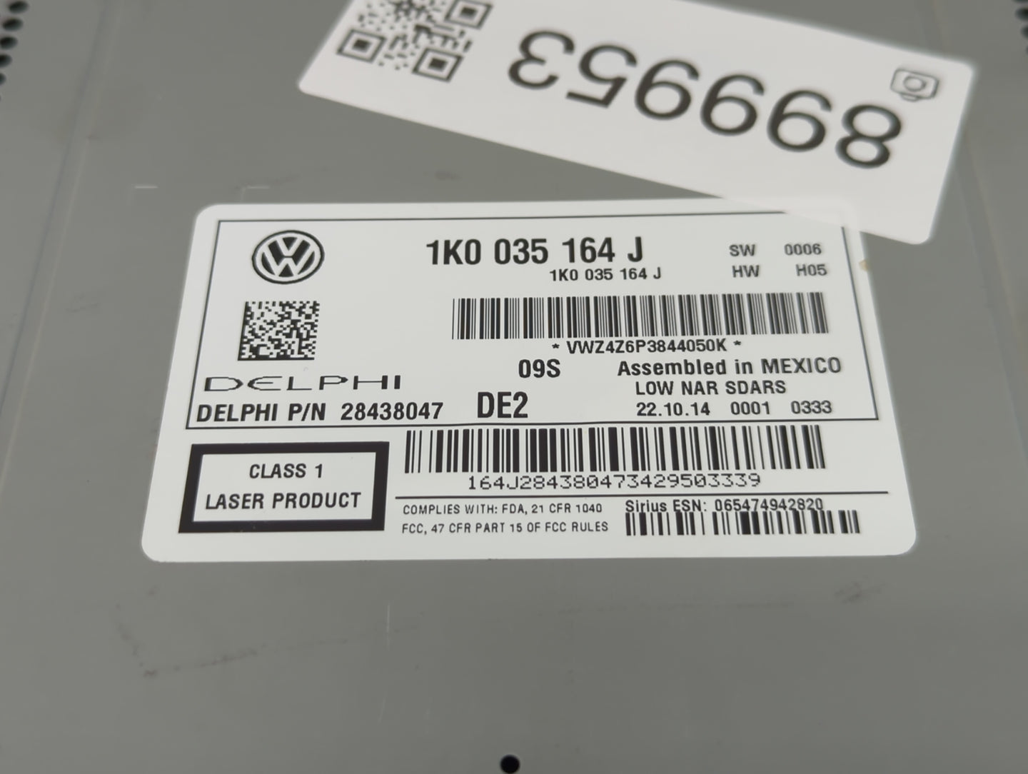 2015-2017 Volkswagen Jetta Radio AM FM Cd Player Receiver Replacement P/N:1K0 035 164 J Fits Fits 2015 2016 2017 OEM Used Au