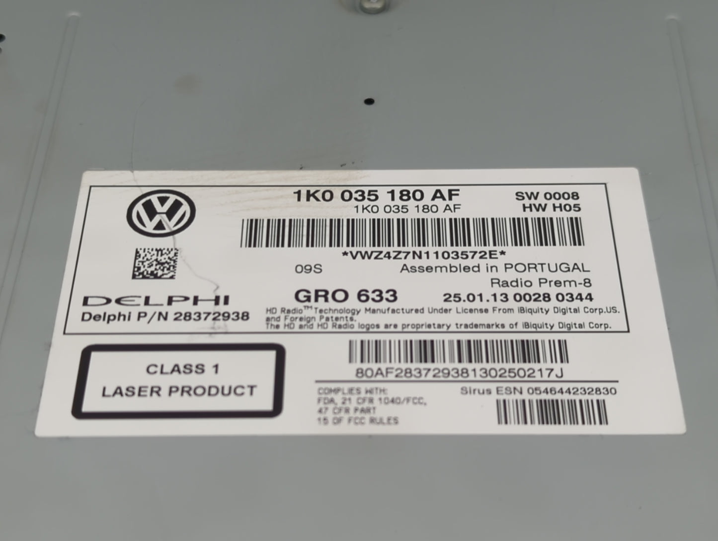 2013-2015 Volkswagen Passat Radio AM FM Cd Player Receiver Replacement P/N:1K0 035 180 AF Fits Fits 2012 2013 2014 2015 2016