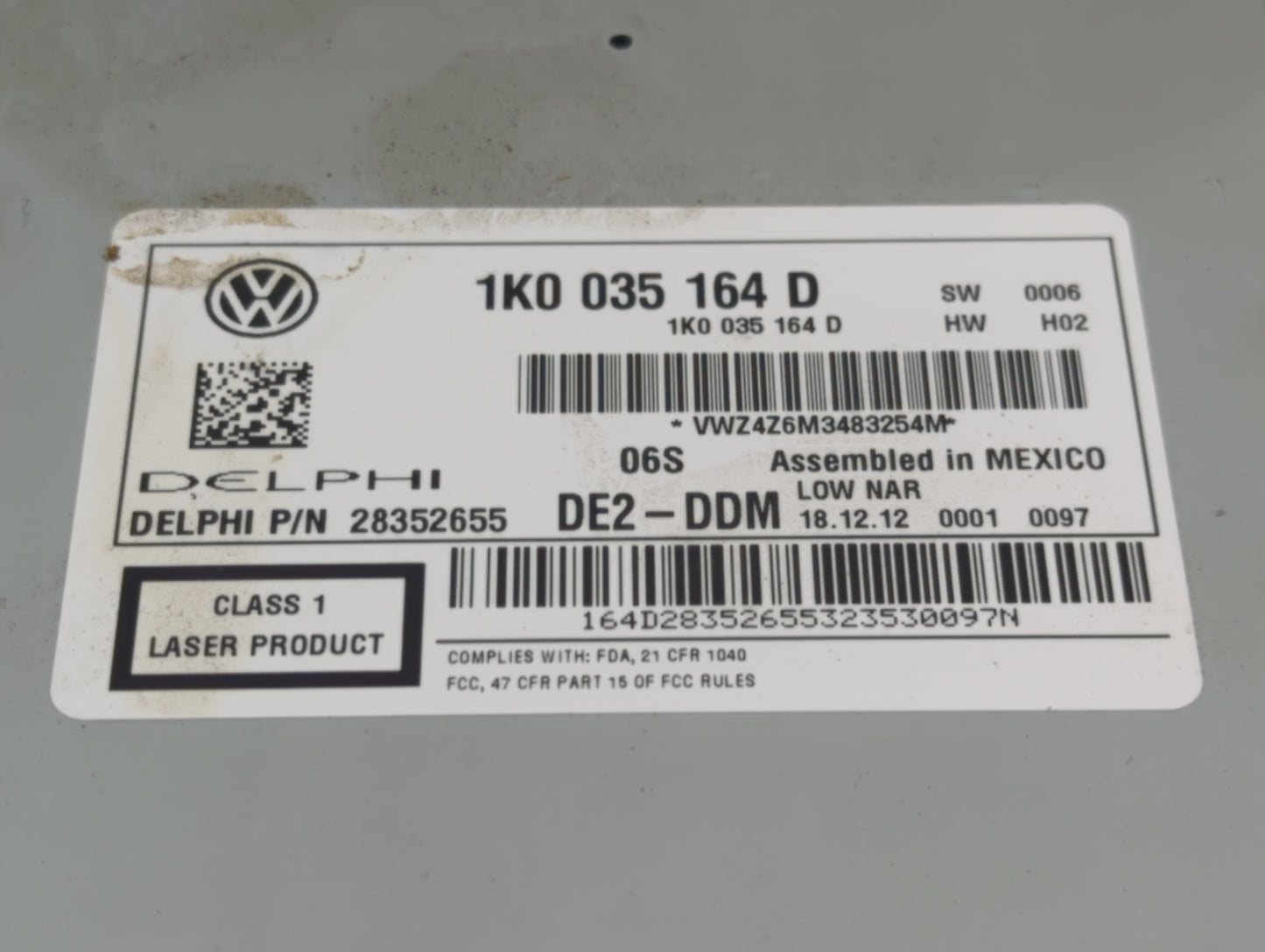 2012-2015 Volkswagen Passat Radio AM FM Cd Player Receiver Replacement P/N:1K0035164D Fits Fits 2011 2012 2013 2014 2015 201