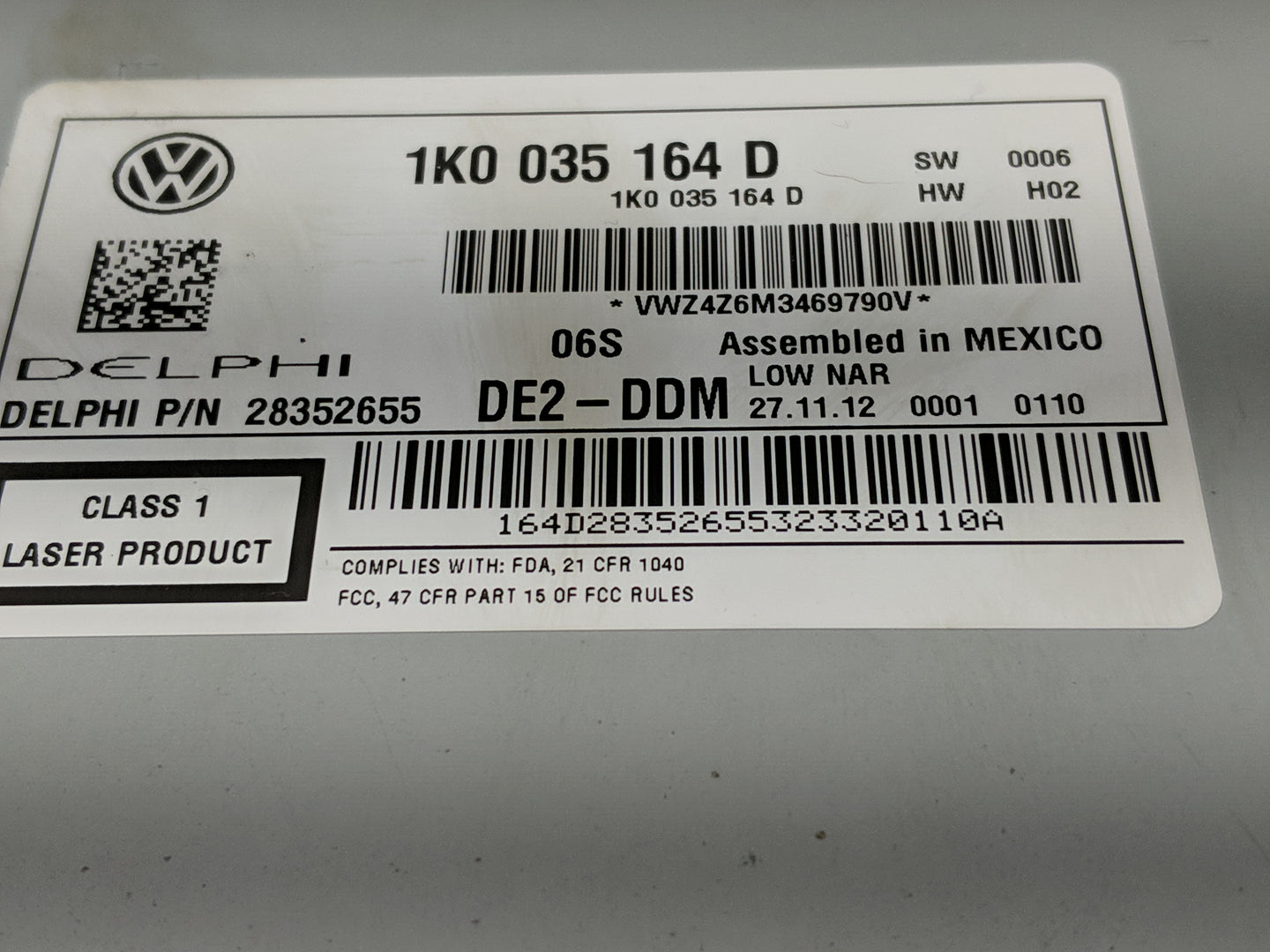 2012-2015 Volkswagen Passat Radio AM FM Cd Player Receiver Replacement P/N:1K0 035 164 D 1K0 035 164 F Fits OEM Used Auto Pa