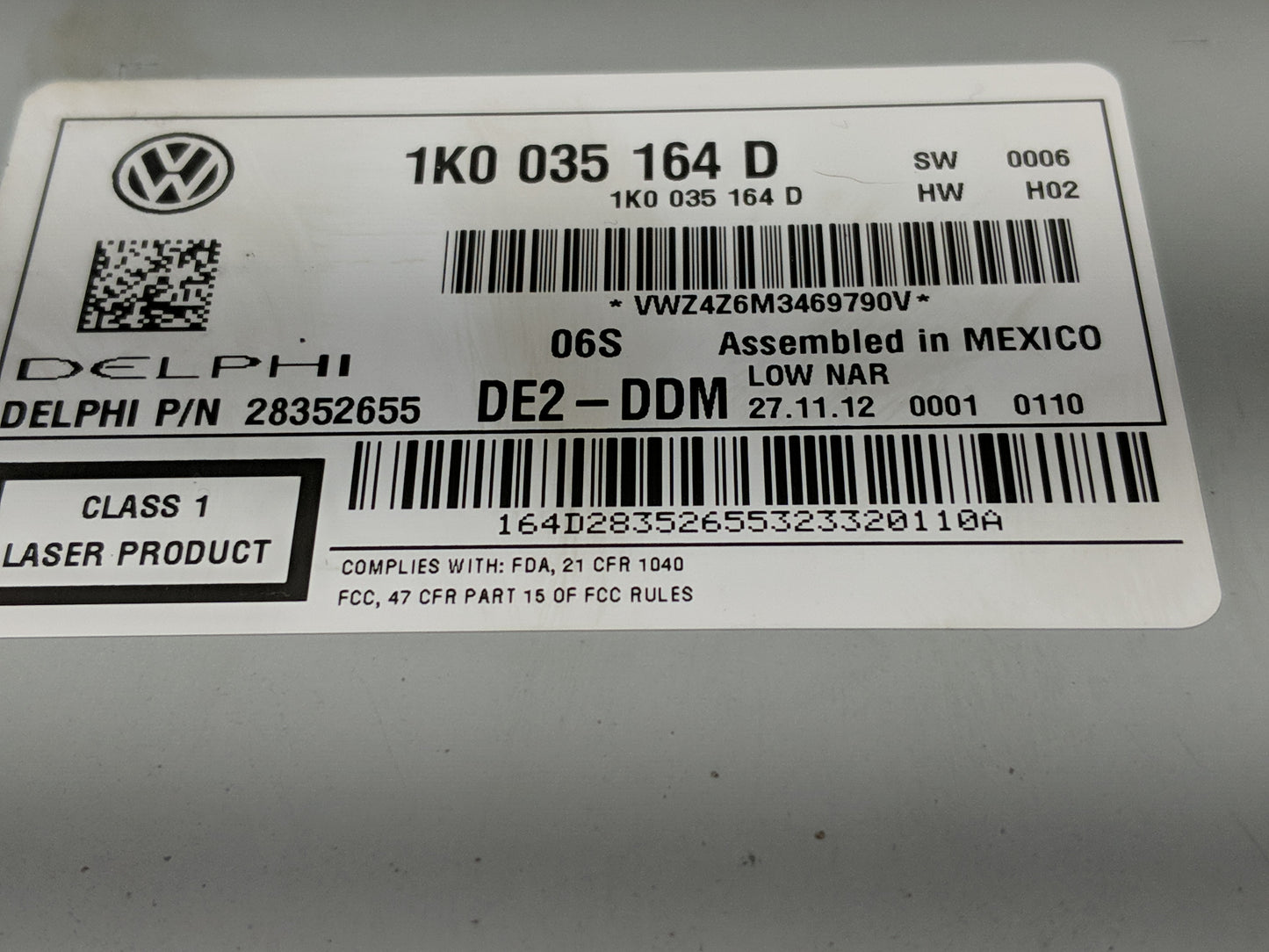2012-2015 Volkswagen Passat Radio AM FM Cd Player Receiver Replacement P/N:1K0 035 164 D 1K0 035 164 F Fits OEM Used Auto Pa