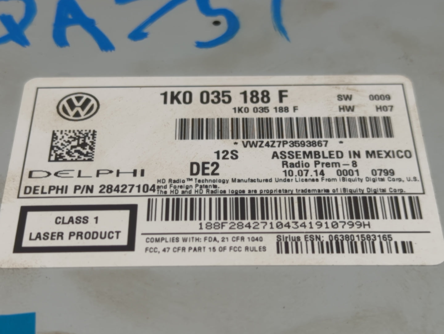 2013-2015 Volkswagen Passat Radio AM FM Cd Player Receiver Replacement P/N:1K0 035 188 F Fits Fits 2013 2014 2015 2016 2017 