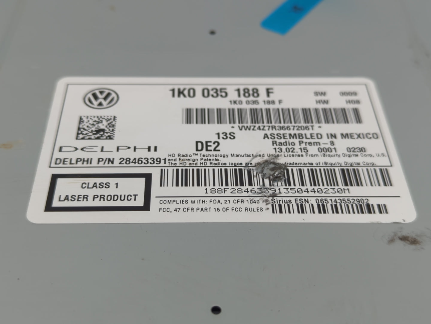 2013-2015 Volkswagen Passat Radio AM FM Cd Player Receiver Replacement P/N:1K0 035 188 F Fits Fits 2013 2014 2015 2016 2017 