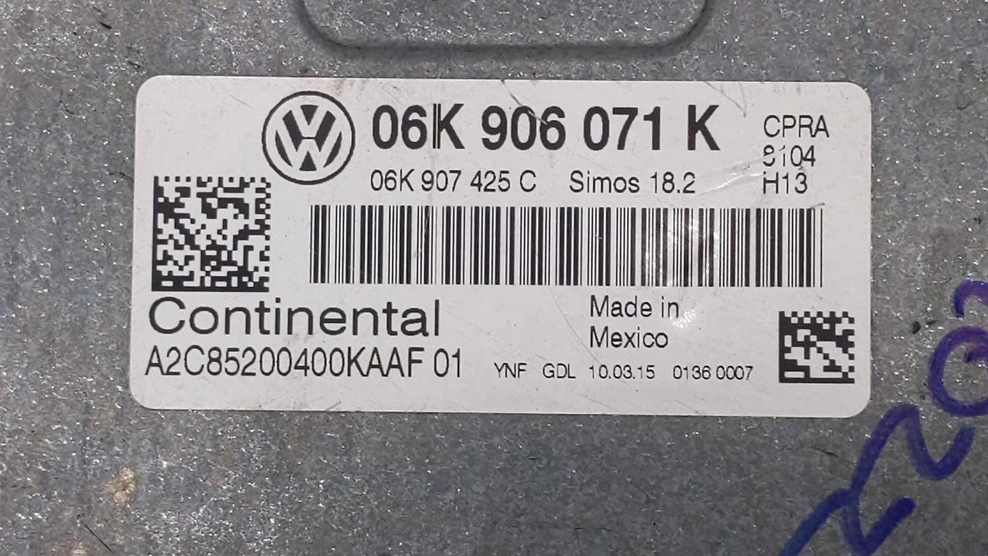 2015 Volkswagen Passat PCM Engine Control Computer ECU ECM PCU OEM P/N:06K 906 071 K Fits OEM Used Auto Parts - Oemusedautop