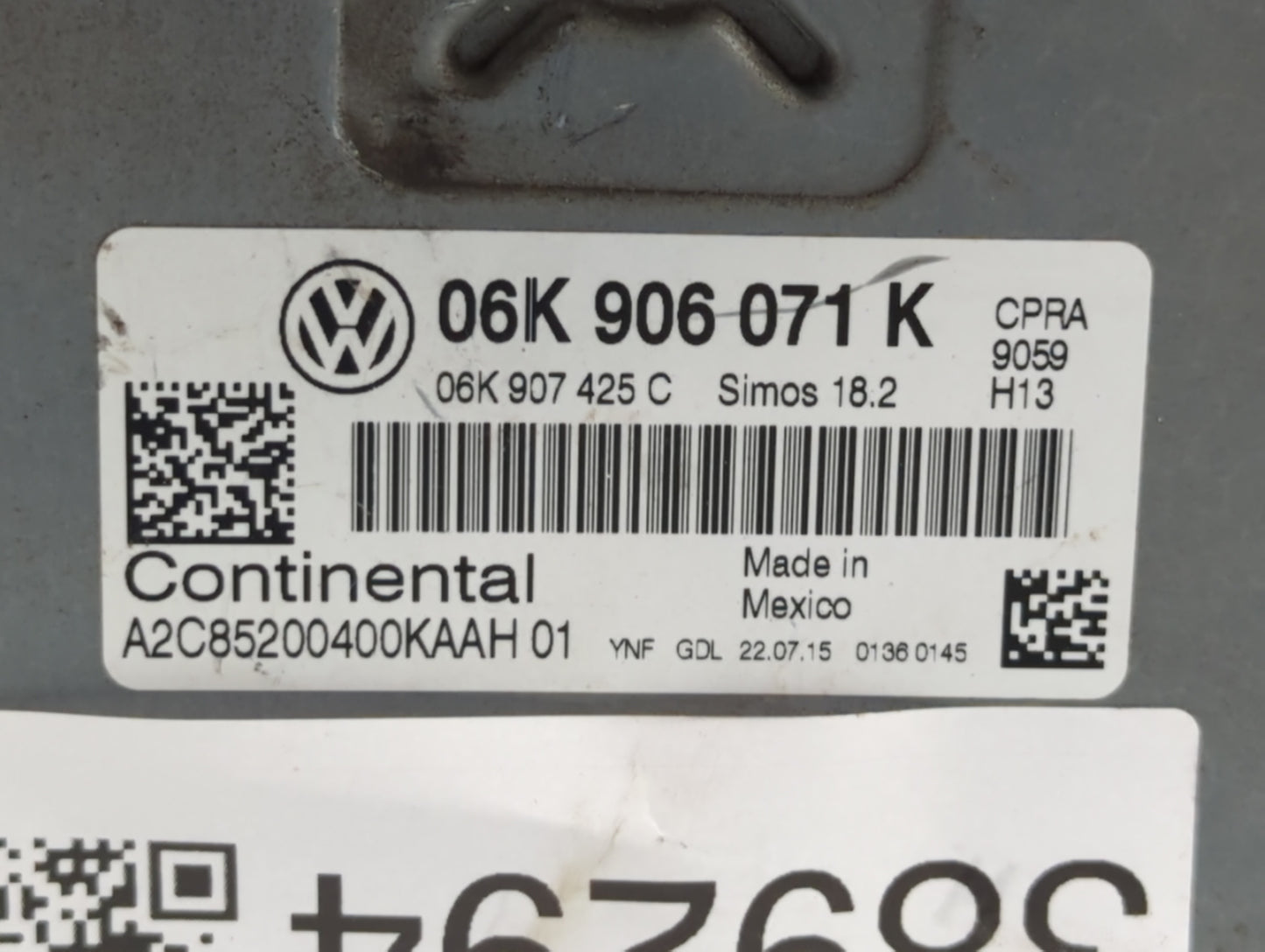 2015 Volkswagen Passat PCM Engine Control Computer ECU ECM PCU OEM P/N:06K 906 071 K Fits OEM Used Auto Parts - Oemusedautop