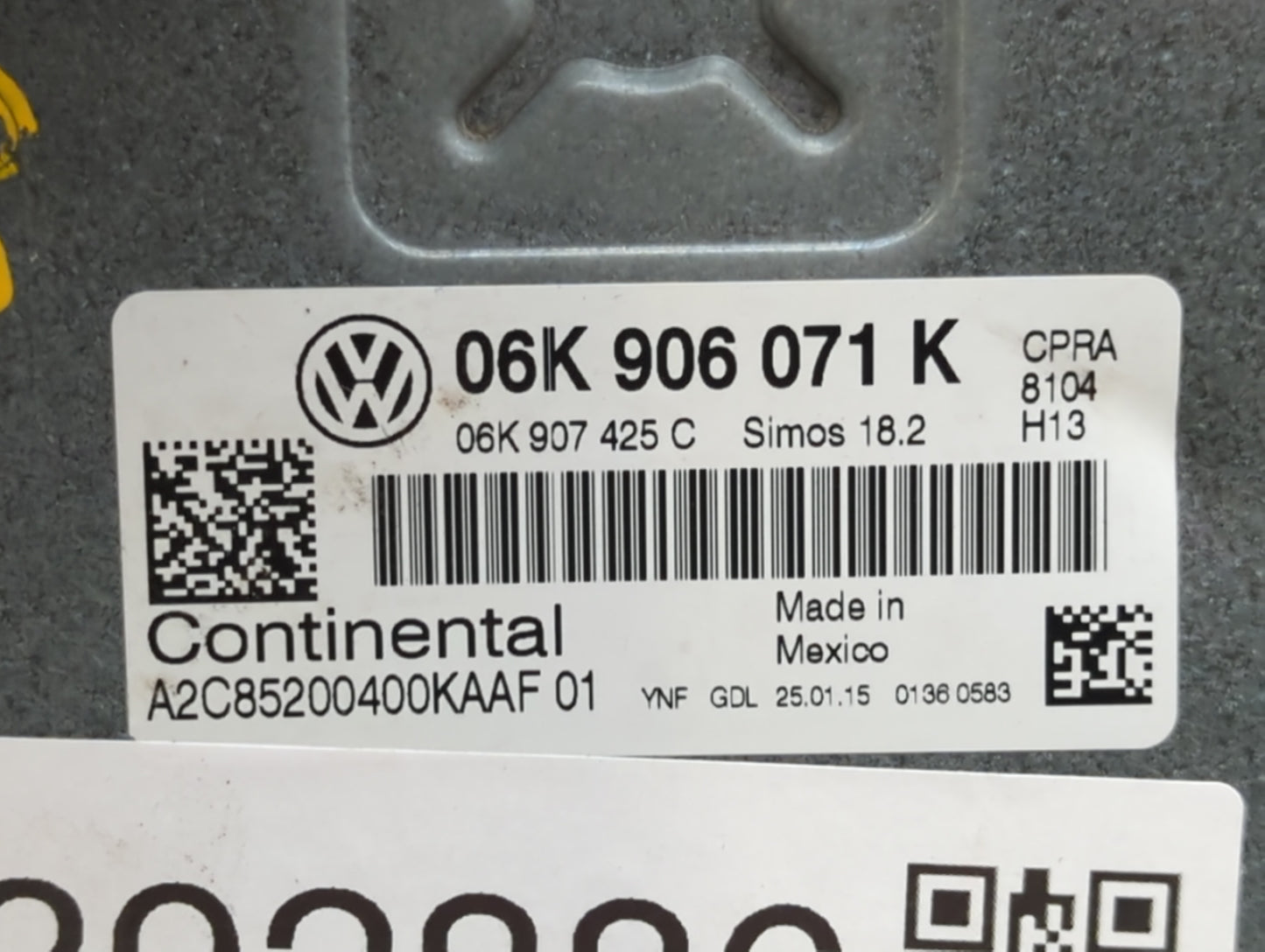 2015 Volkswagen Passat PCM Engine Control Computer ECU ECM PCU OEM P/N:06K 906 071 K Fits OEM Used Auto Parts - Oemusedautop