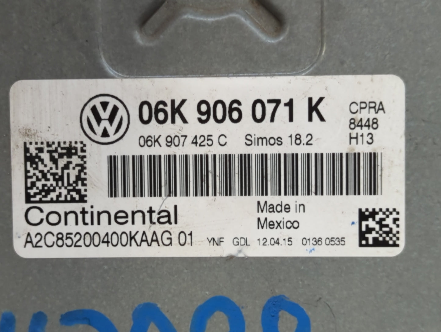 2015 Volkswagen Passat PCM Engine Control Computer ECU ECM PCU OEM P/N:06K 906 071 K Fits OEM Used Auto Parts - Oemusedautop