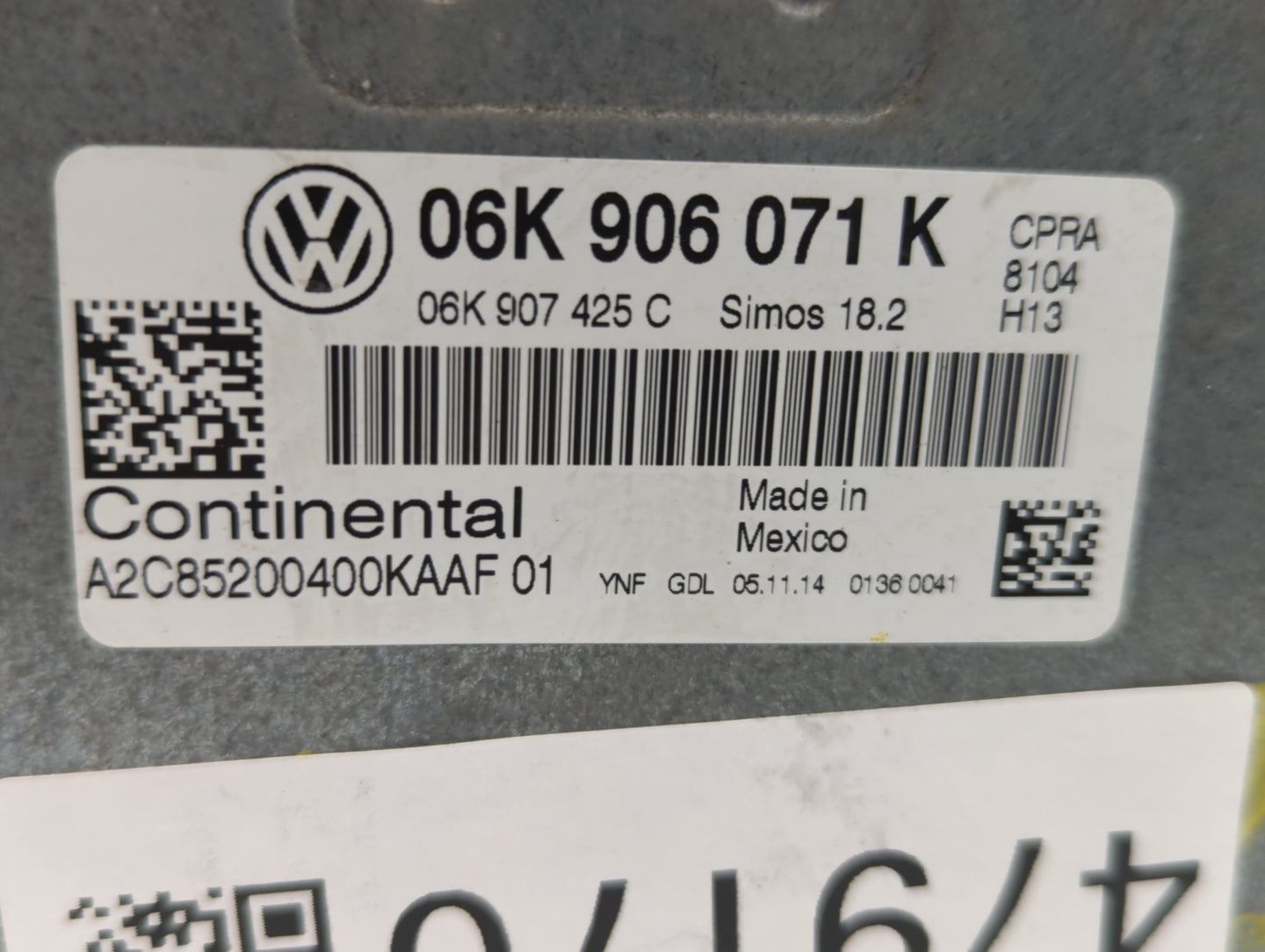 2015 Volkswagen Passat PCM Engine Control Computer ECU ECM PCU OEM P/N:06K 906 071 K Fits OEM Used Auto Parts - Oemusedautop