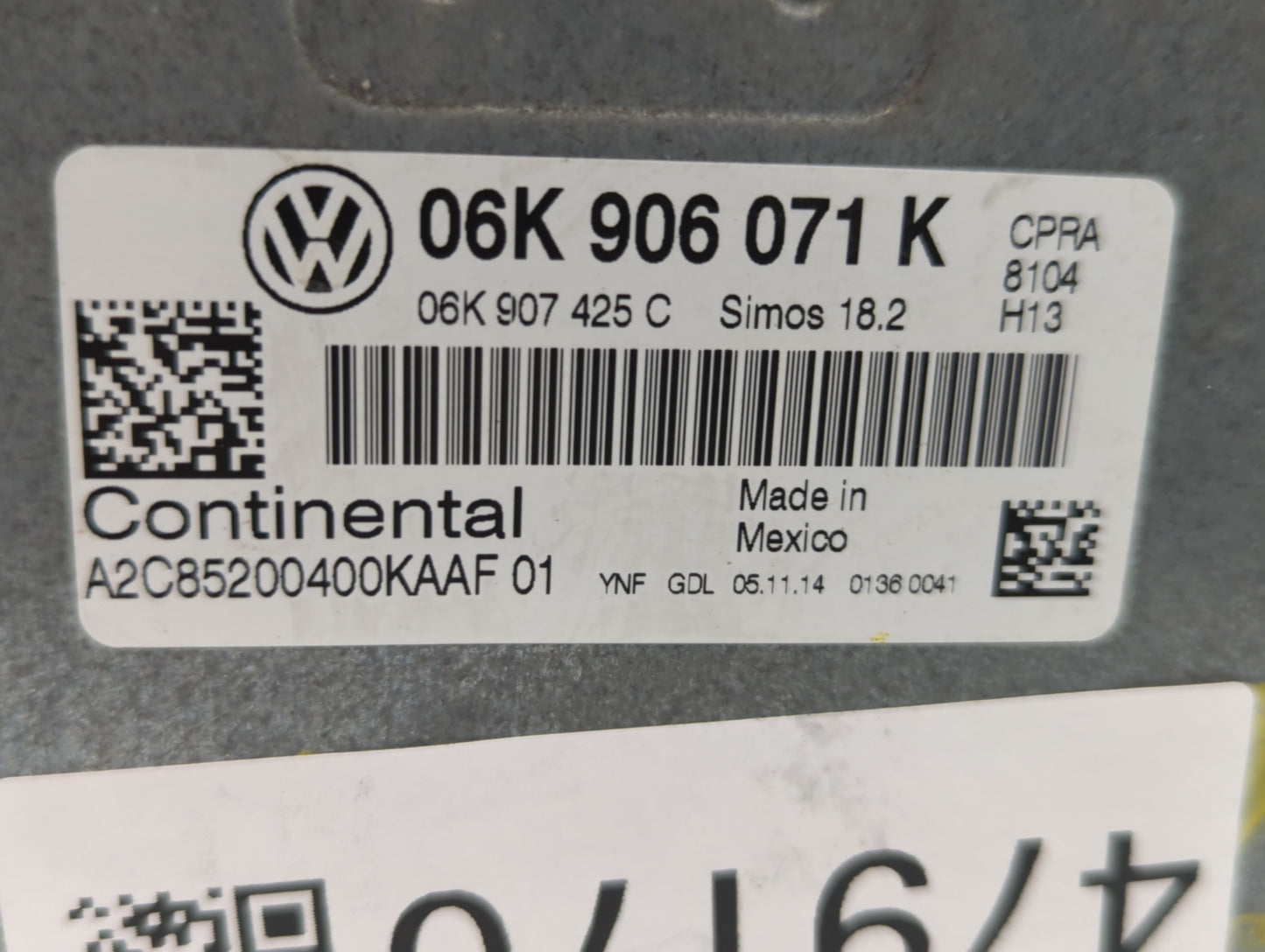 2015 Volkswagen Passat PCM Engine Control Computer ECU ECM PCU OEM P/N:06K 906 071 K Fits OEM Used Auto Parts - Oemusedautop
