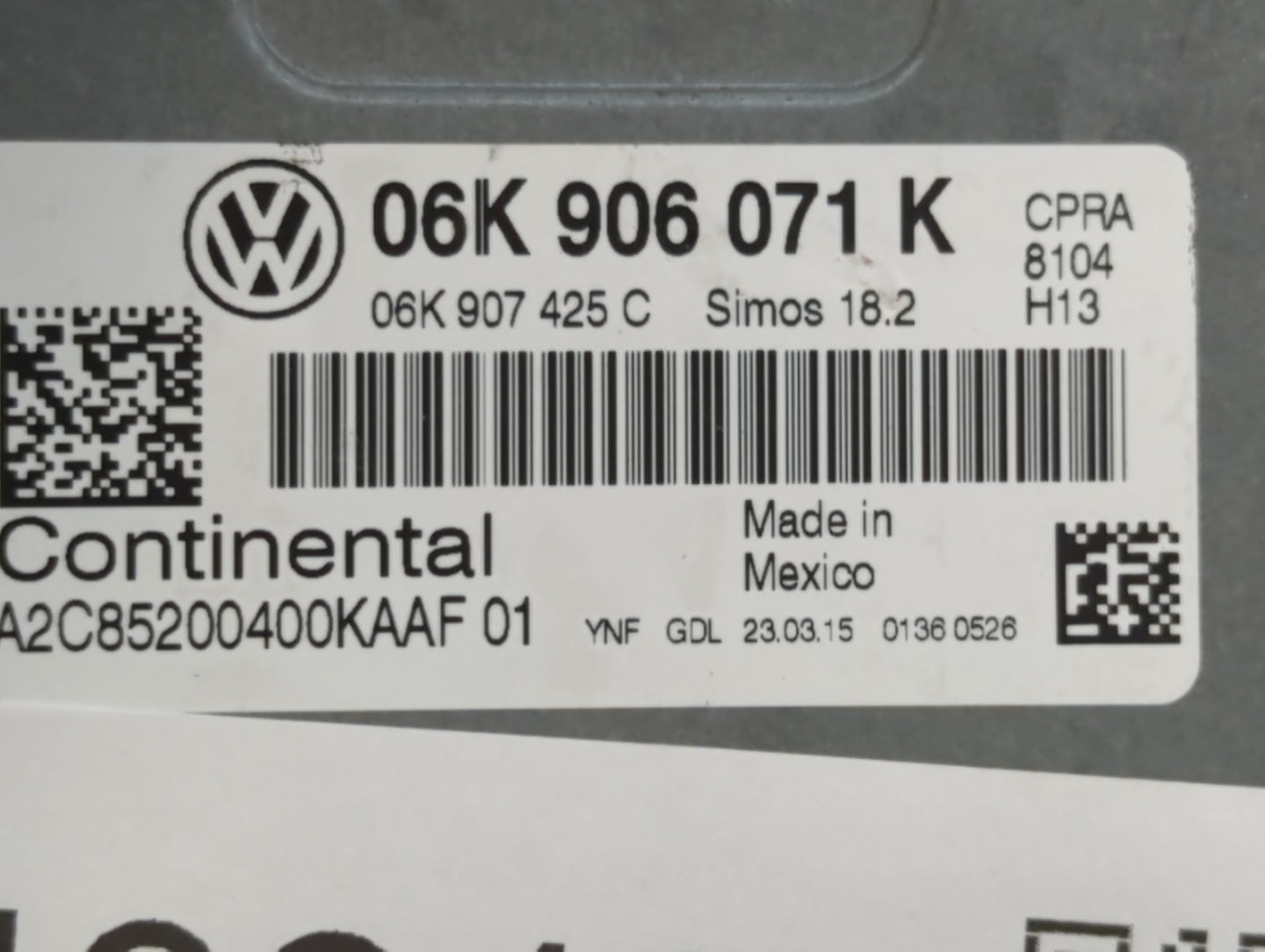 2015 Volkswagen Passat PCM Engine Control Computer ECU ECM PCU OEM P/N:06K 906 071 K Fits OEM Used Auto Parts - Oemusedautop