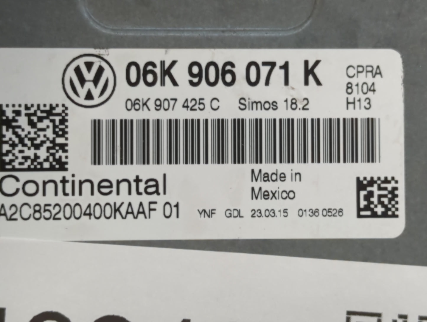 2015 Volkswagen Passat PCM Engine Control Computer ECU ECM PCU OEM P/N:06K 906 071 K Fits OEM Used Auto Parts - Oemusedautop