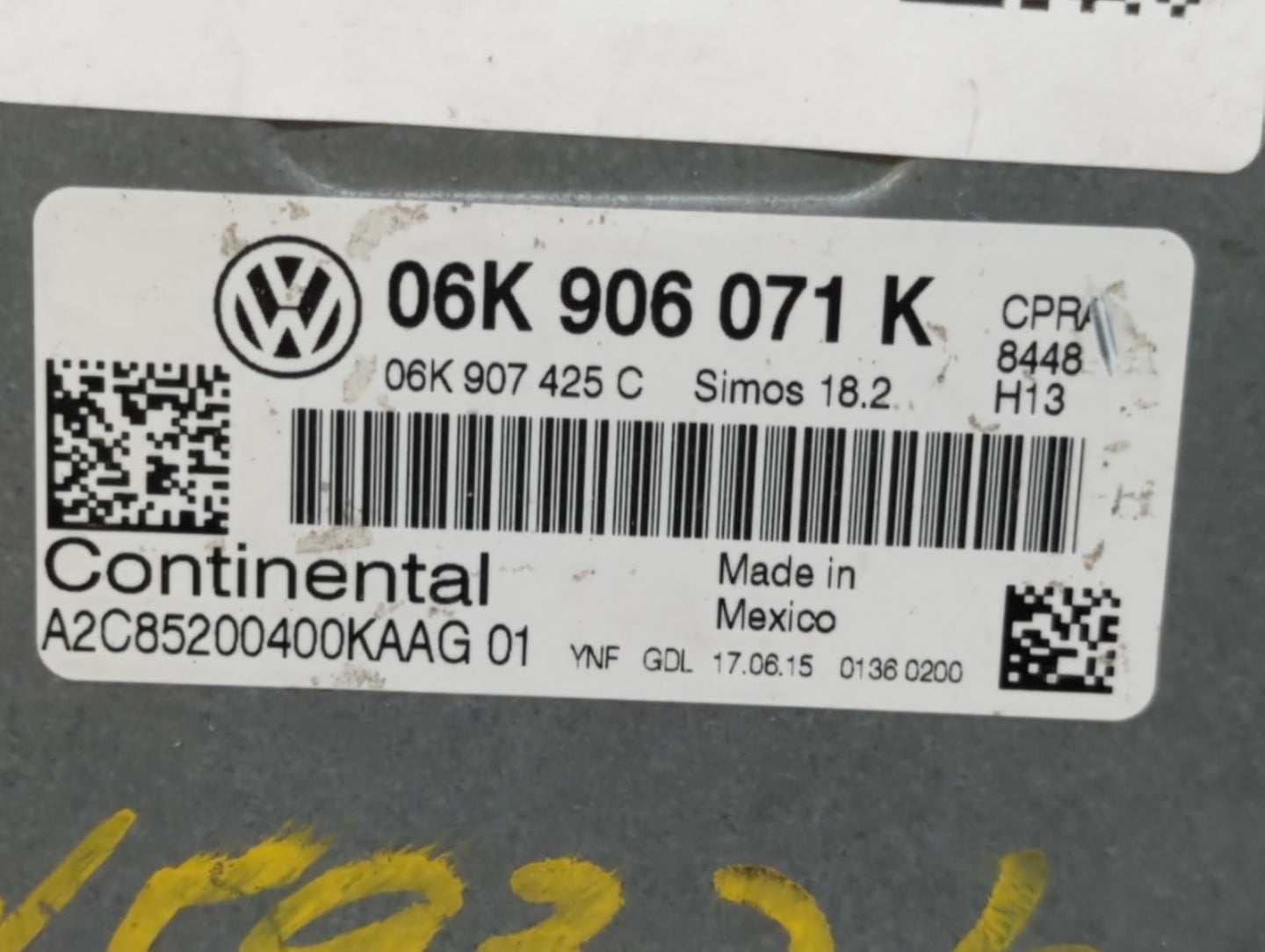 2015 Volkswagen Passat PCM Engine Control Computer ECU ECM PCU OEM P/N:06K 906 071 K Fits OEM Used Auto Parts - Oemusedautop