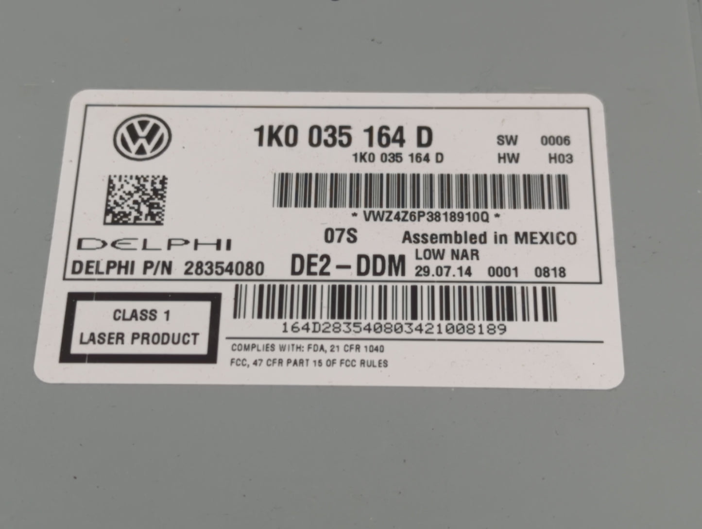 2012-2015 Volkswagen Passat Radio AM FM Cd Player Receiver Replacement P/N:1K0 035 164 D Fits Fits 2011 2012 2013 2014 2015 
