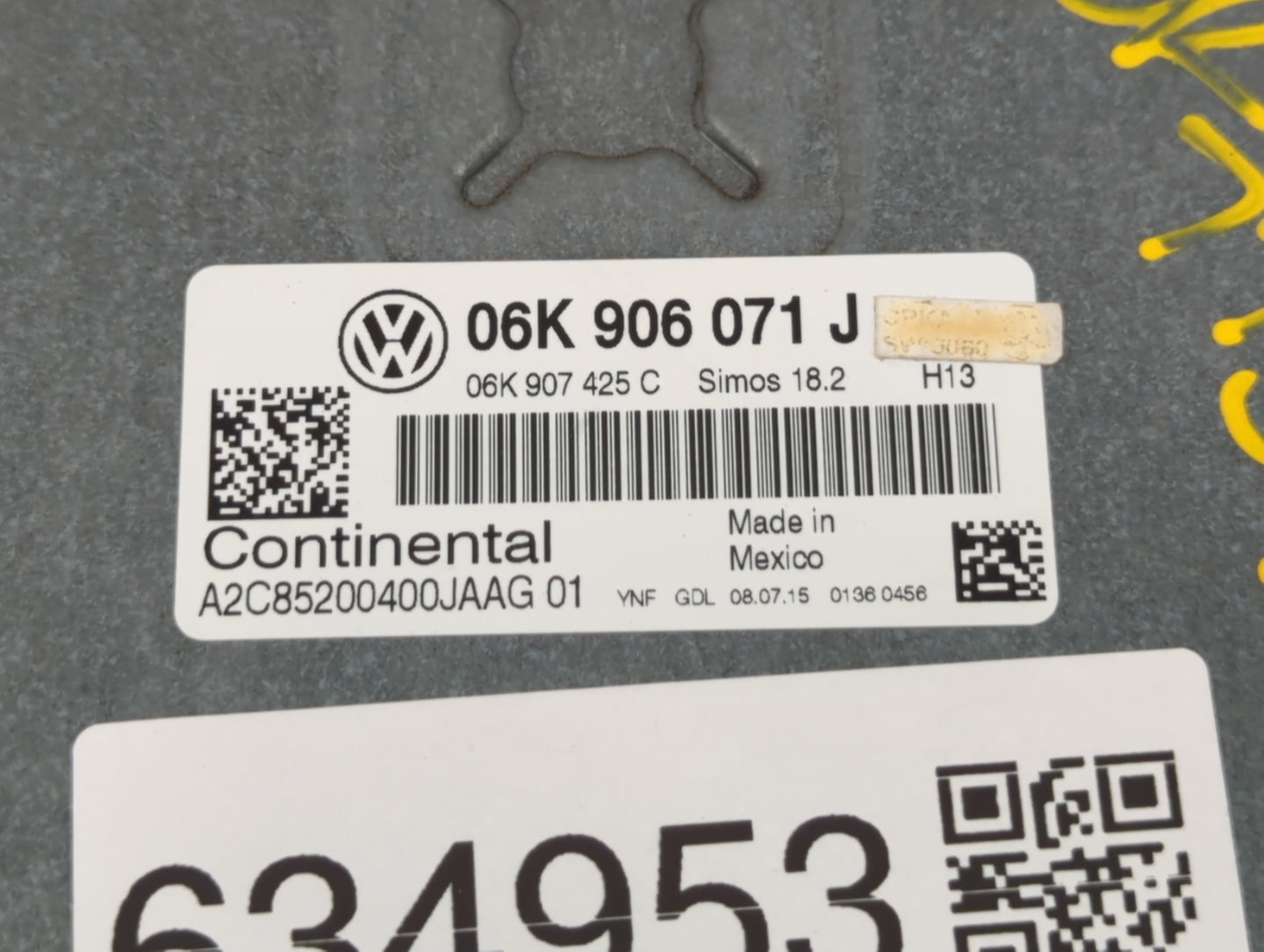 2015 Volkswagen Passat PCM Engine Control Computer ECU ECM PCU OEM P/N:06K 906 071 J Fits OEM Used Auto Parts - Oemusedautop