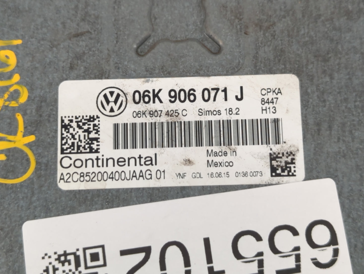 2015 Volkswagen Passat PCM Engine Control Computer ECU ECM PCU OEM P/N:06K 906 071 J Fits OEM Used Auto Parts - Oemusedautop