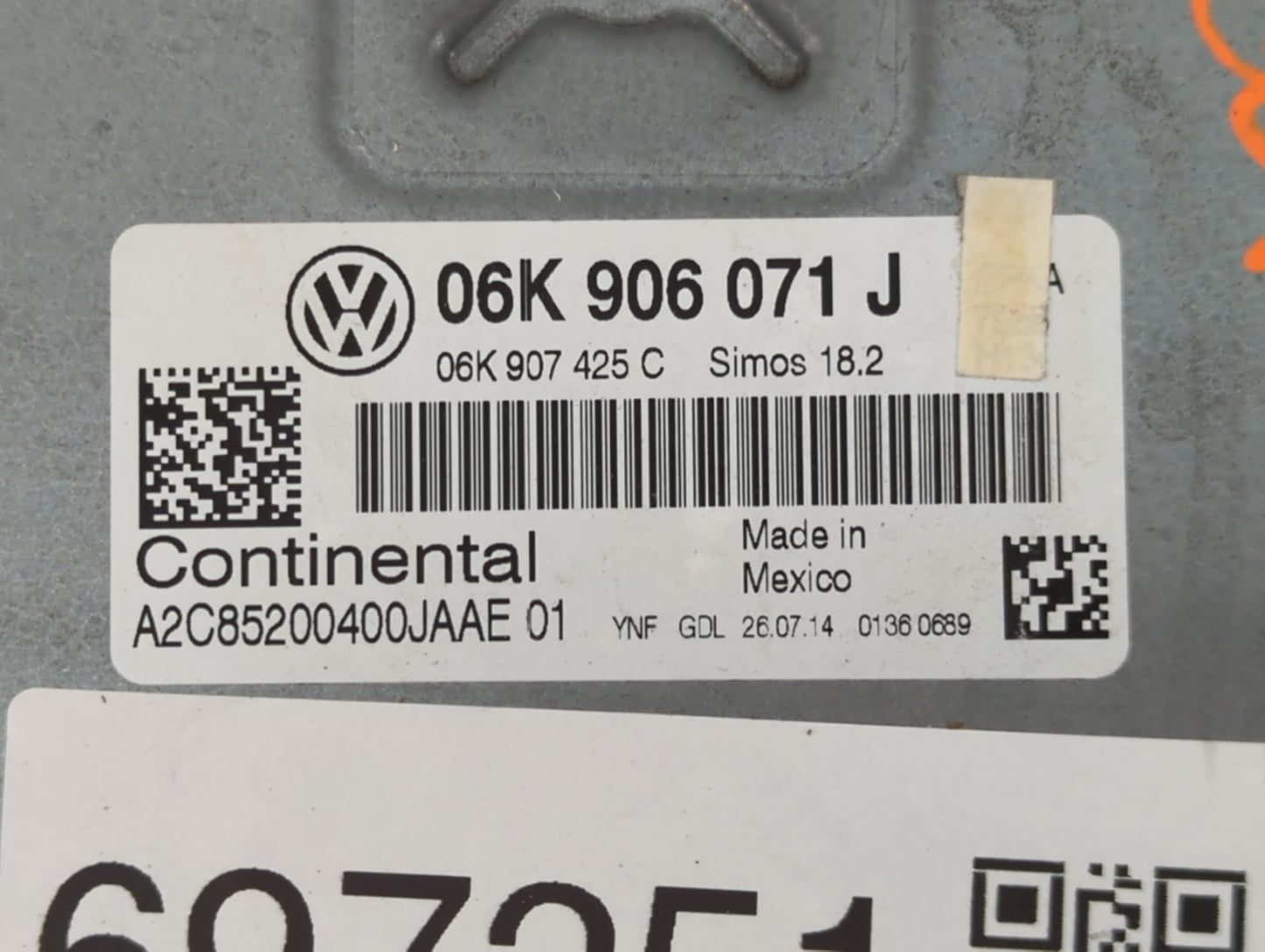 2015 Volkswagen Passat PCM Engine Control Computer ECU ECM PCU OEM P/N:06K 906 071 J Fits OEM Used Auto Parts - Oemusedautop