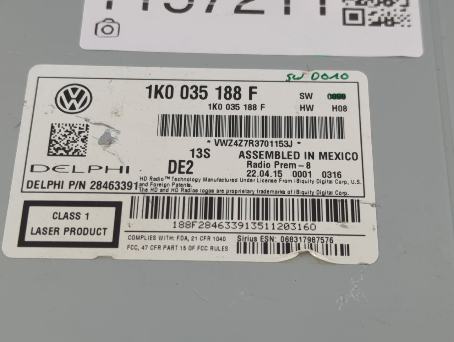2009-2017 Volkswagen Tiguan Radio AM FM Cd Player Receiver Replacement P/N:1K0 035 188 F Fits OEM Used Auto Parts - Oemuseda