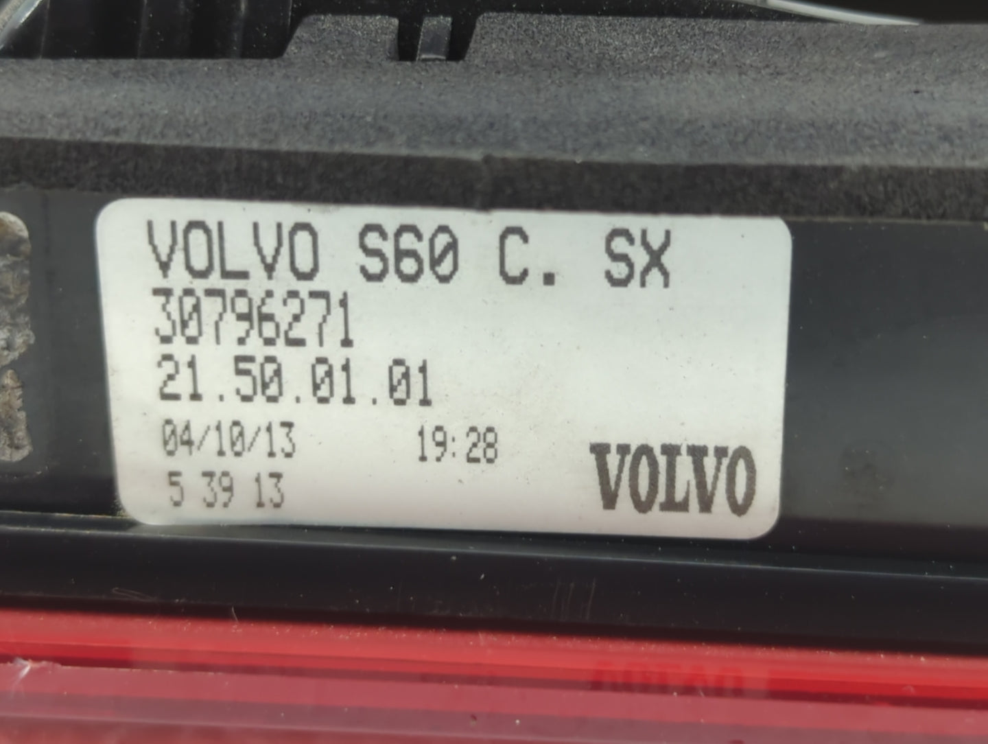 2013 Volvo V60 Tail Light Assembly Driver Left OEM P/N:30796271 Fits Fits 2011 2012 2014 2015 2016 2017 2018 OEM Used Auto P