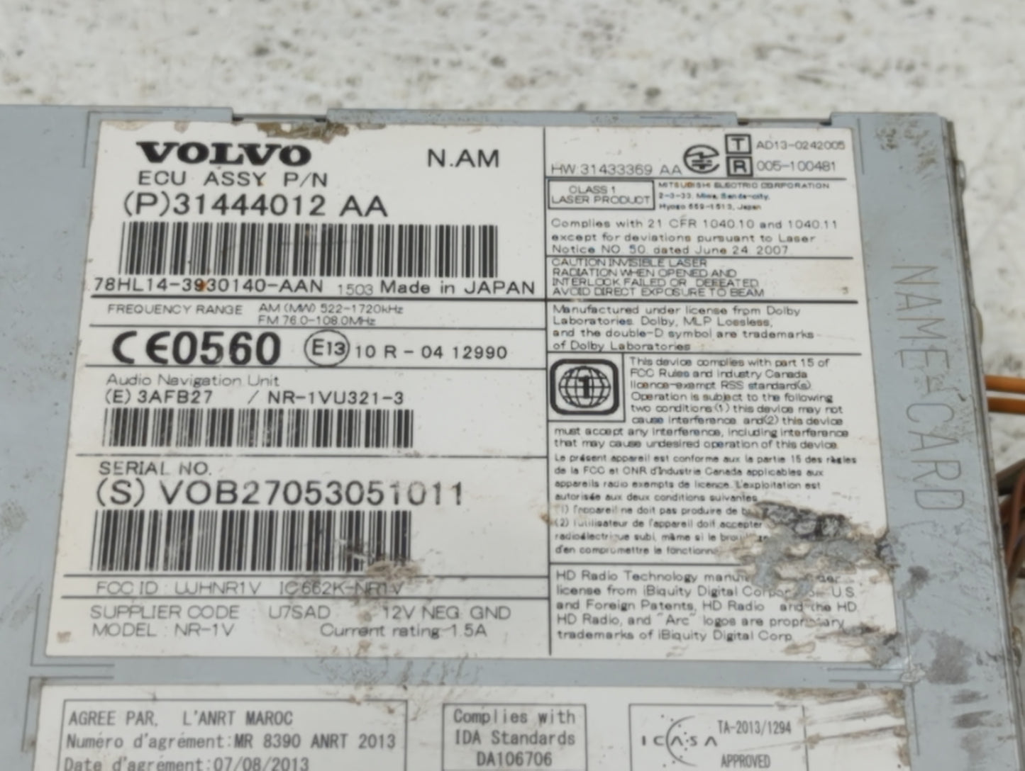 2013-2015 Volvo V60 Am Fm Cd Player Radio Receiver - Oemusedautoparts1.com