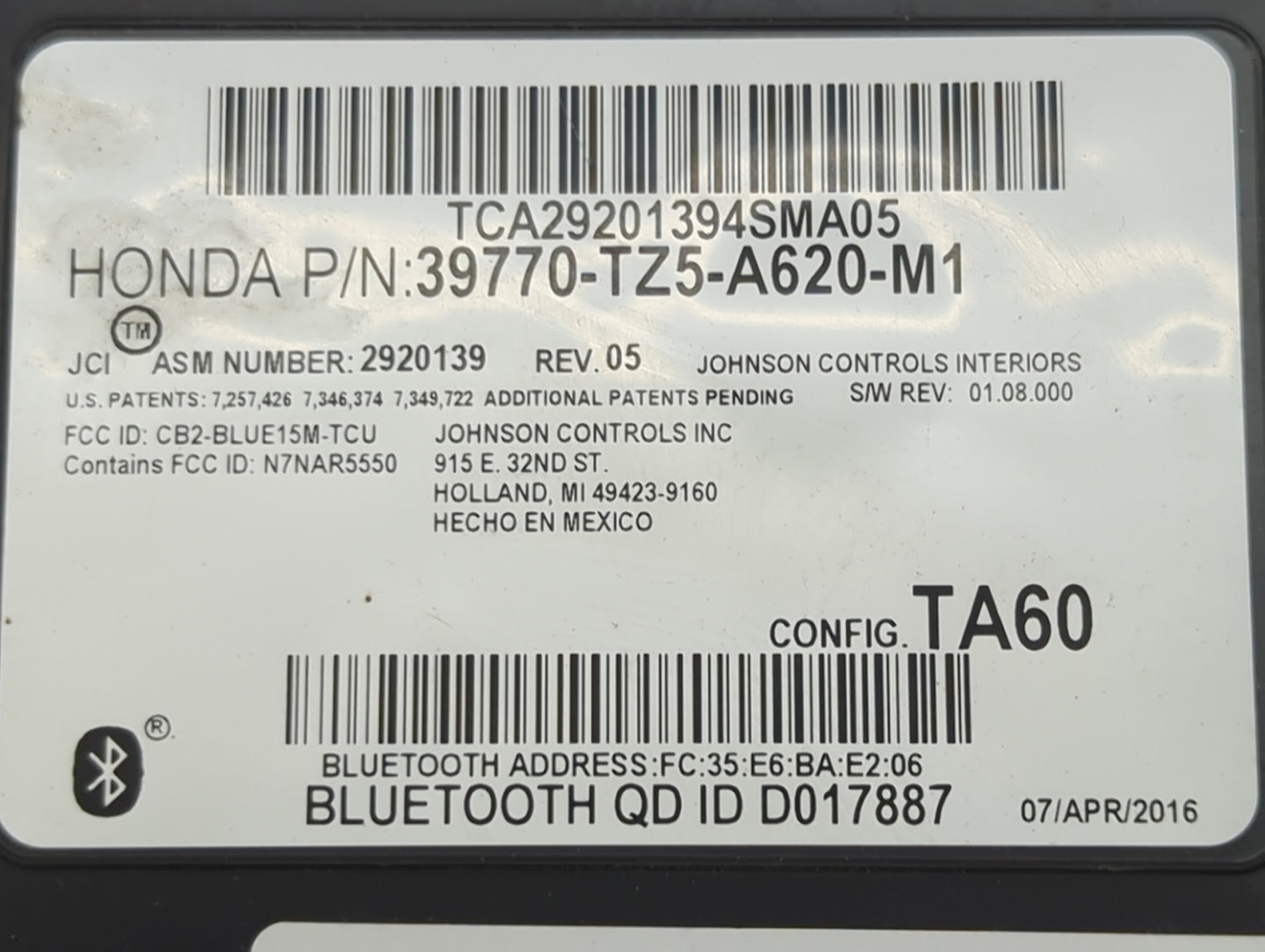 2016-2019 Acura Mdx Communication Control Module - Oemusedautoparts1.com