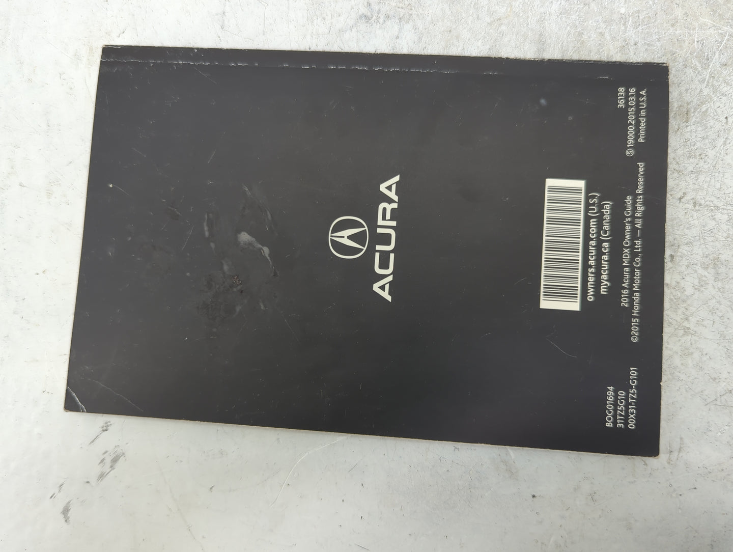 2016 Acura Mdx Owners Manual Book Guide P/N:00X31-TZ5-G101 BOG01694, 31TZ5G10 OEM Used Auto Parts - Oemusedautoparts1.com