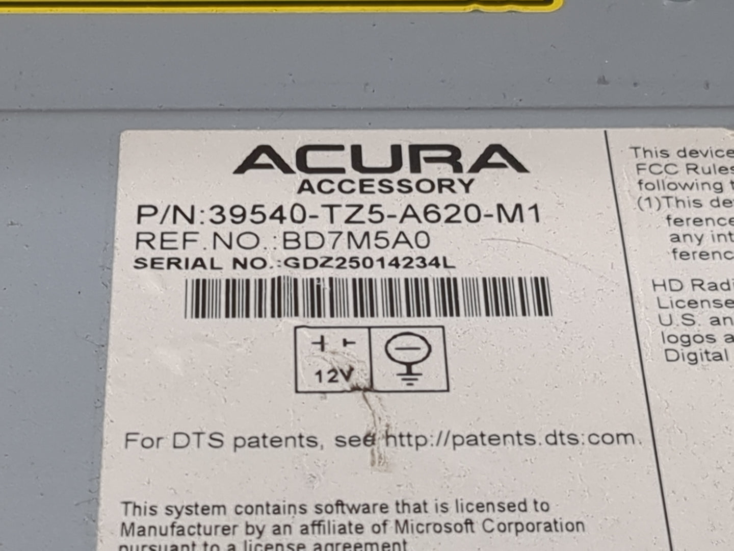 2016 Acura Mdx Radio AM FM Cd Player Receiver Replacement P/N:39540-TZ5-A620-M1 BD7M5A0 Fits OEM Used Auto Parts - Oemusedau