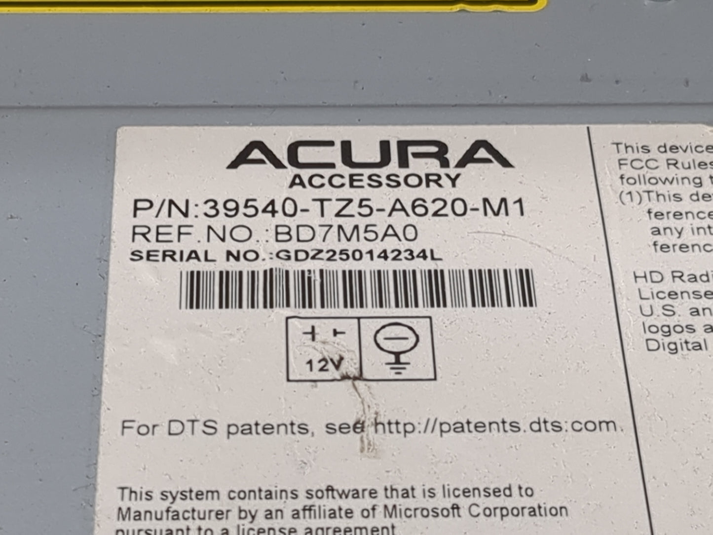 2016 Acura Mdx Radio AM FM Cd Player Receiver Replacement P/N:39540-TZ5-A620-M1 BD7M5A0 Fits OEM Used Auto Parts - Oemusedau