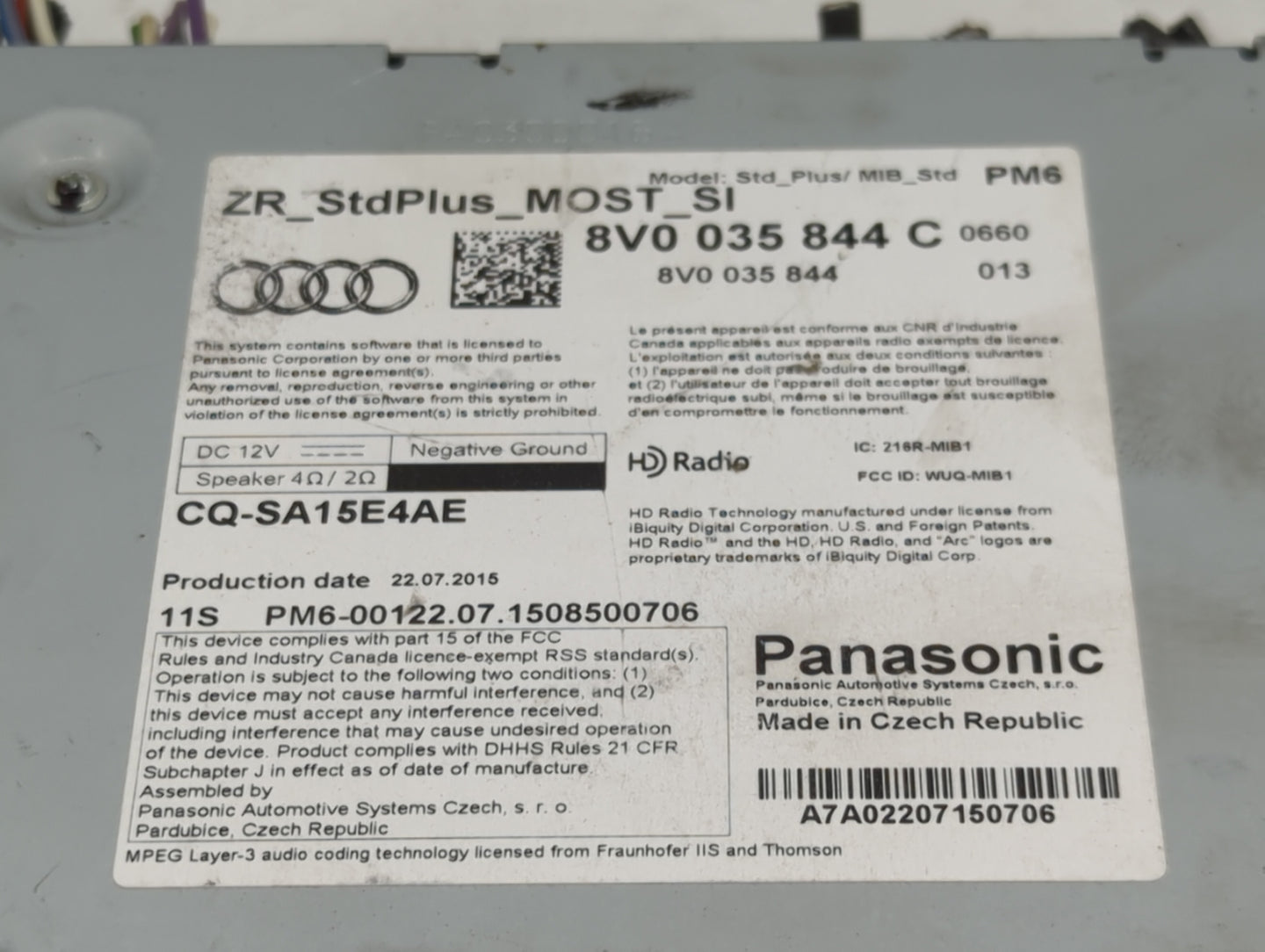 2015-2018 Audi A3 Radio AM FM Cd Player Receiver Replacement P/N:8V0035844C 8V0035844, CQ-SA15E4AE Fits Fits 2015 2016 2017 