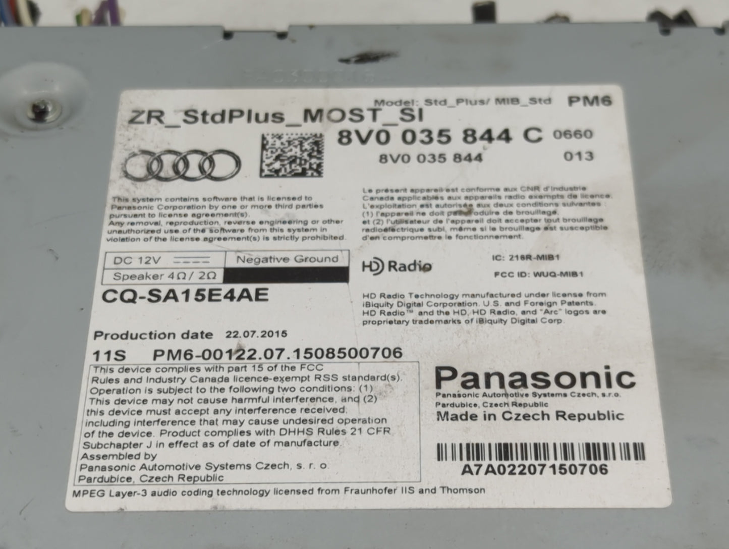 2015-2018 Audi A3 Radio AM FM Cd Player Receiver Replacement P/N:8V0035844C 8V0035844, CQ-SA15E4AE Fits Fits 2015 2016 2017 
