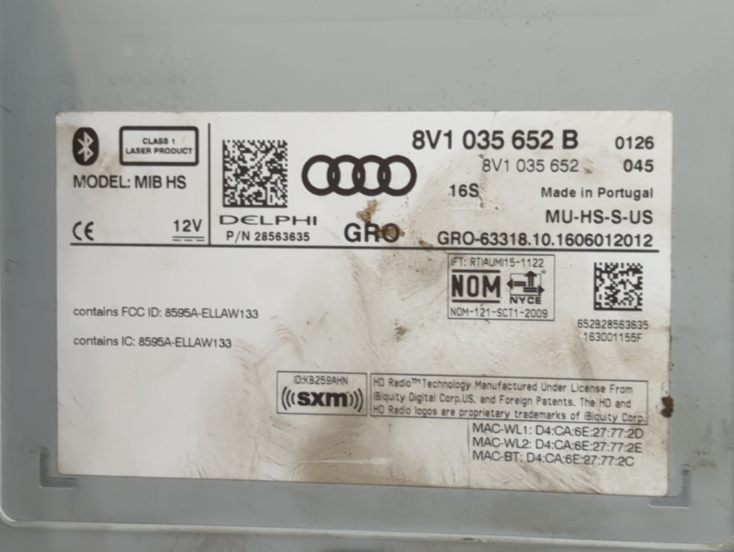 2015-2018 Audi A3 Radio AM FM Cd Player Receiver Replacement P/N:8V1 035 652 B Fits Fits 2015 2016 2017 2018 OEM Used Auto P