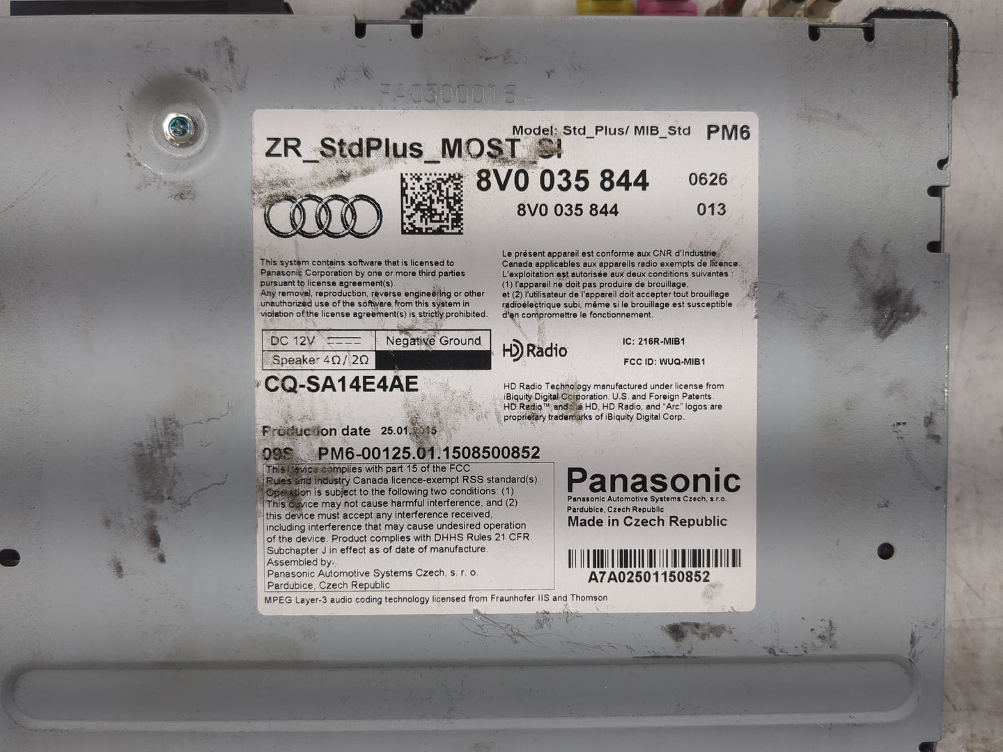 2015-2018 Audi A3 Radio AM FM Cd Player Receiver Replacement P/N:8V0 035 844 Fits Fits 2015 2016 2017 2018 OEM Used Auto Par